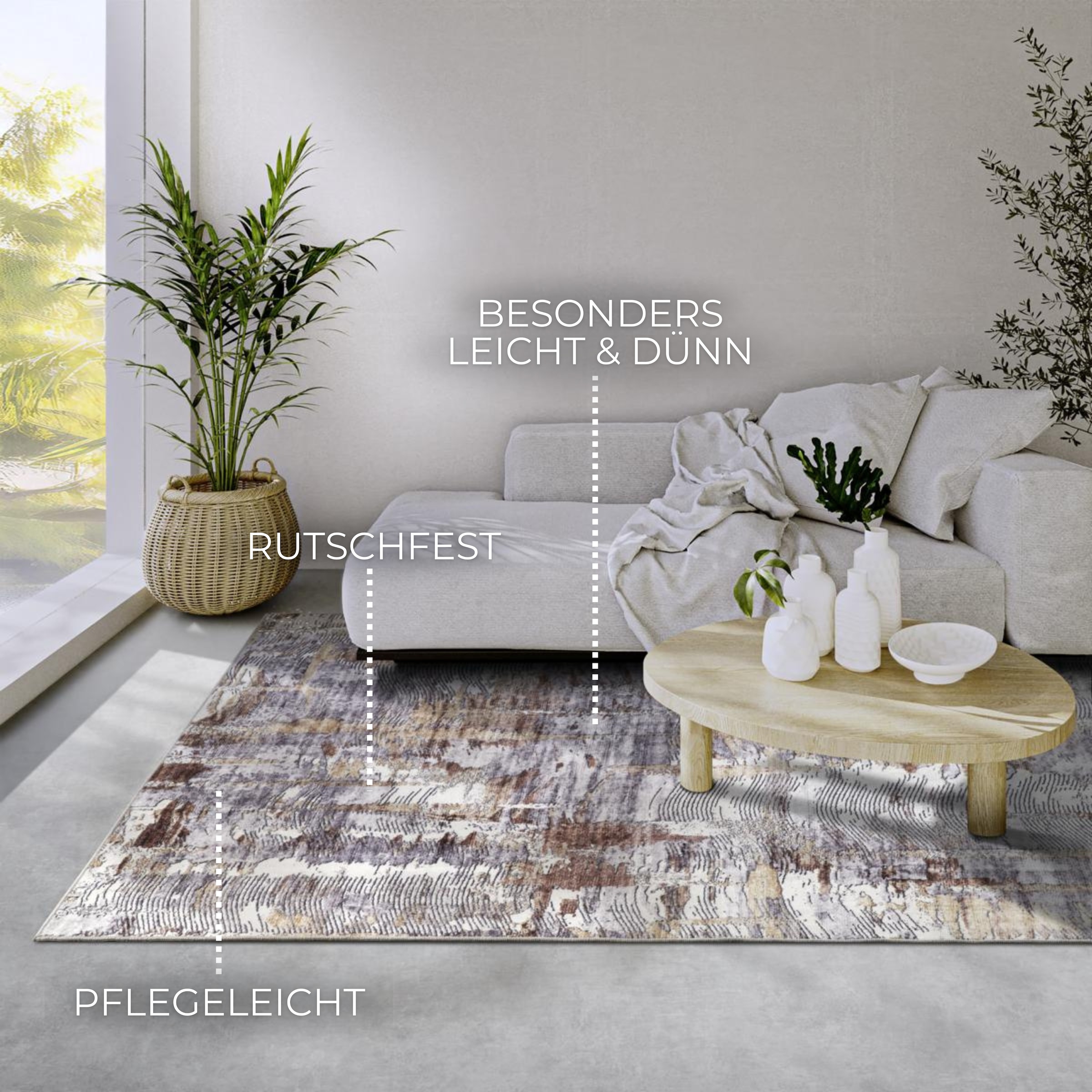 ELLE DECORATION Teppich »Malard«, rechteckig, 5 mm Höhe, Kurzflor, Anti Rutsch, Vintage, Modern, Wohnzimmer, Flur