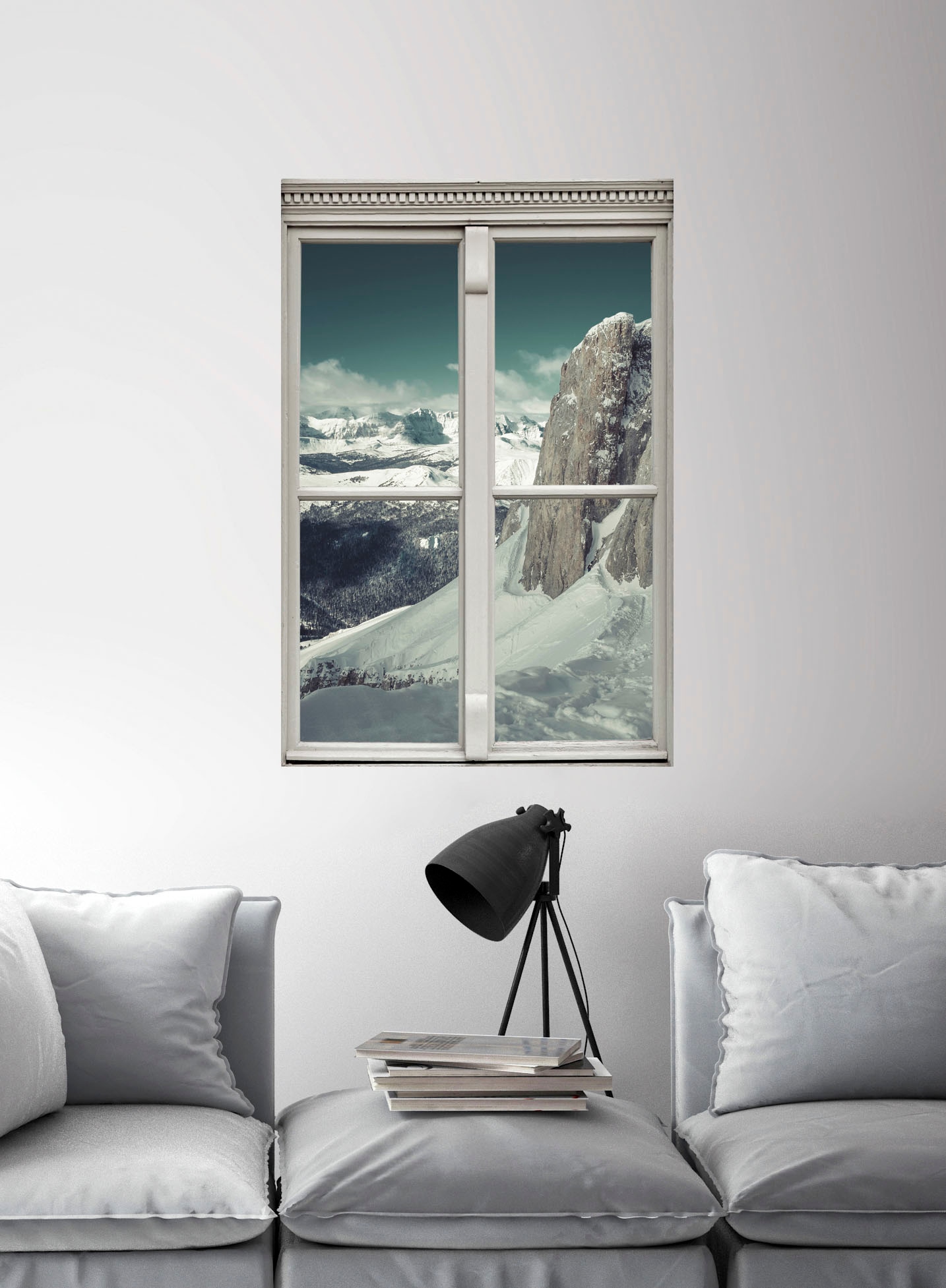 queence Wandsticker »Schneeberge«, Wandsticker, Wandbild, selbstklebend, 3D, Fenster