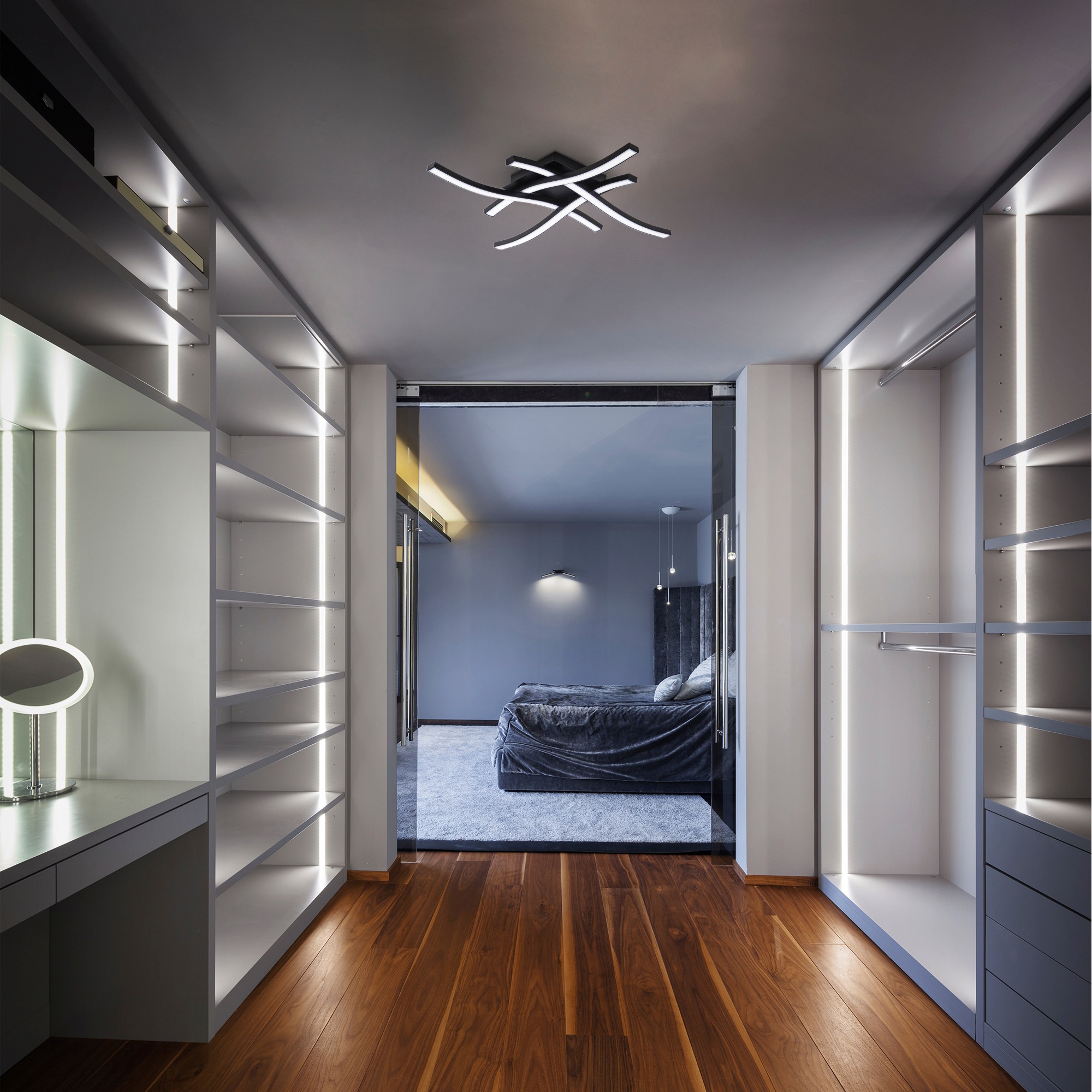 B.K.Licht LED Deckenleuchte »BK_DL1431 LED-Deckenlampe, Neutralweißes Licht, Schwarz, Wellenförmig«, 1 flammig, Leuchtmittel LED-Modul | LED fest integriert, 4-Flammig, 4.000K, 20W, 2.000 Lm, 425x425x70 mm