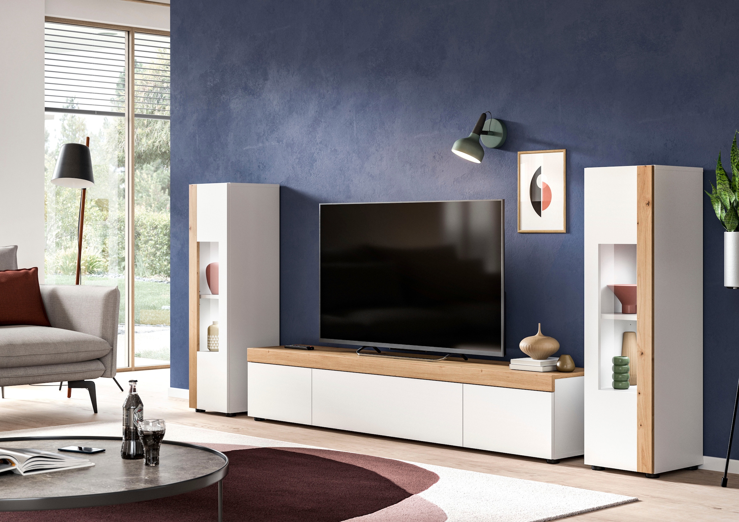 INOSIGN Wohnwand »Svala, Breite 180 cm, Wohnkombination«, (Set, 2 St.), stehend u. hängend montierbar,Vitrinenschrank, Lowboard