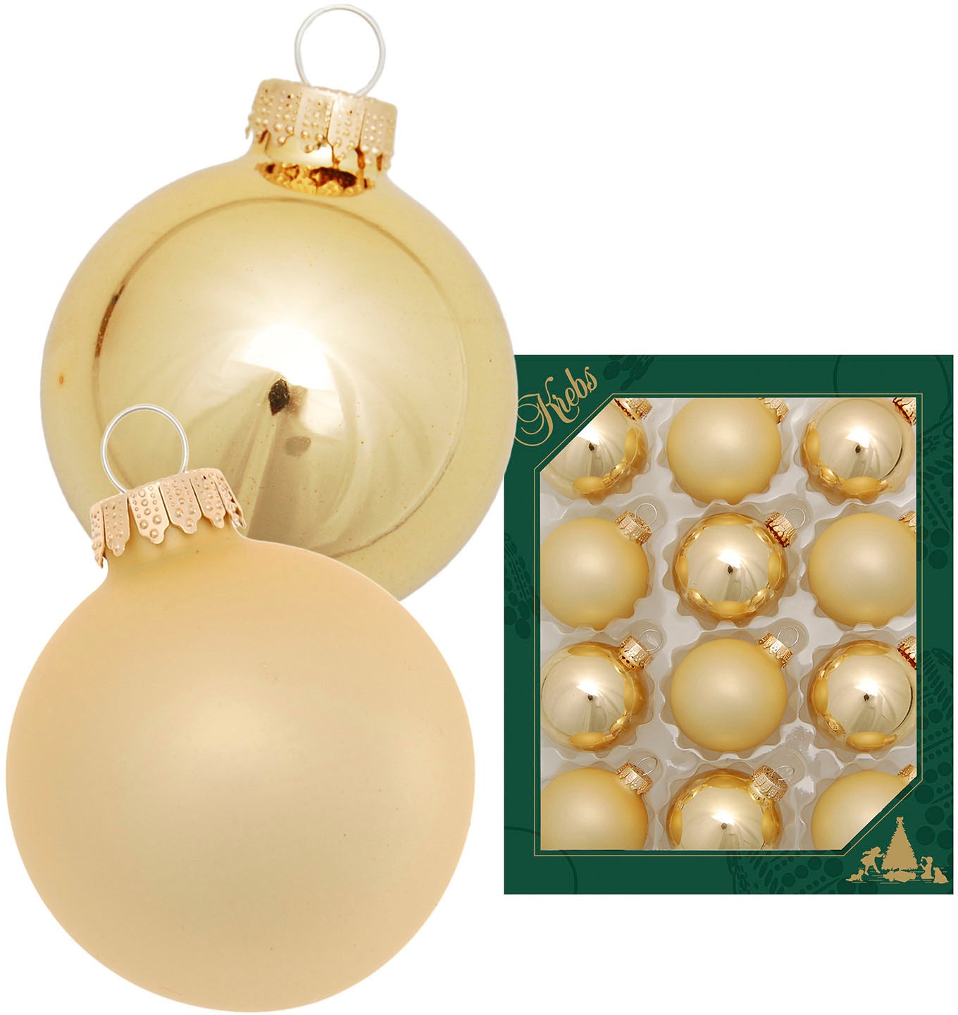 Krebs Glas Lauscha Weihnachtsbaumkugel »Glaskugelsortiment Goldfarben Glanz/Satin, Ø ca. 5 cm«, (Set, 12 St.), Weihnachtsdeko, Christbaumschmuck, Christbaumkugeln aus Glas