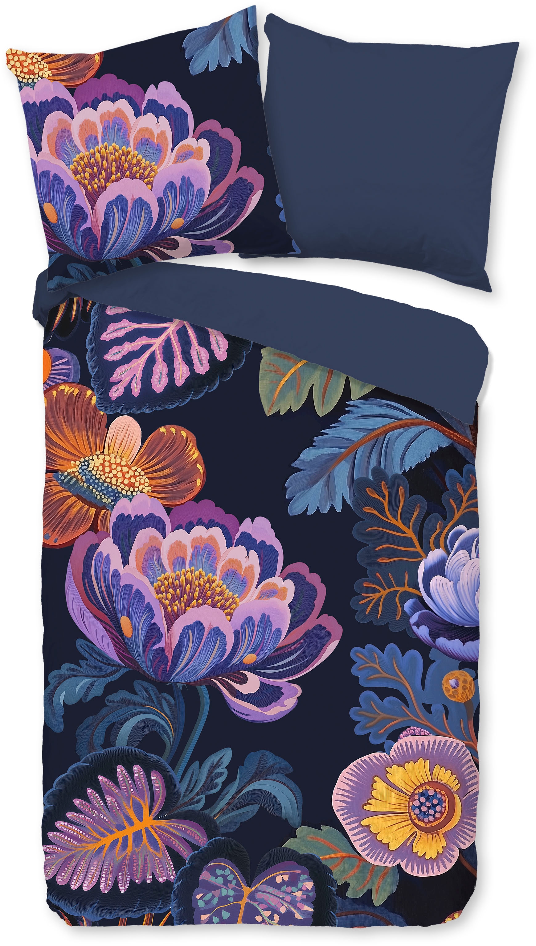 PURE luxury collection Wendebettwäsche »Sharira« 2 Stk. tlg. Mikrofaser, Pflegeleicht, Reißverschluss, Wendeoptik gezeichnete Blume