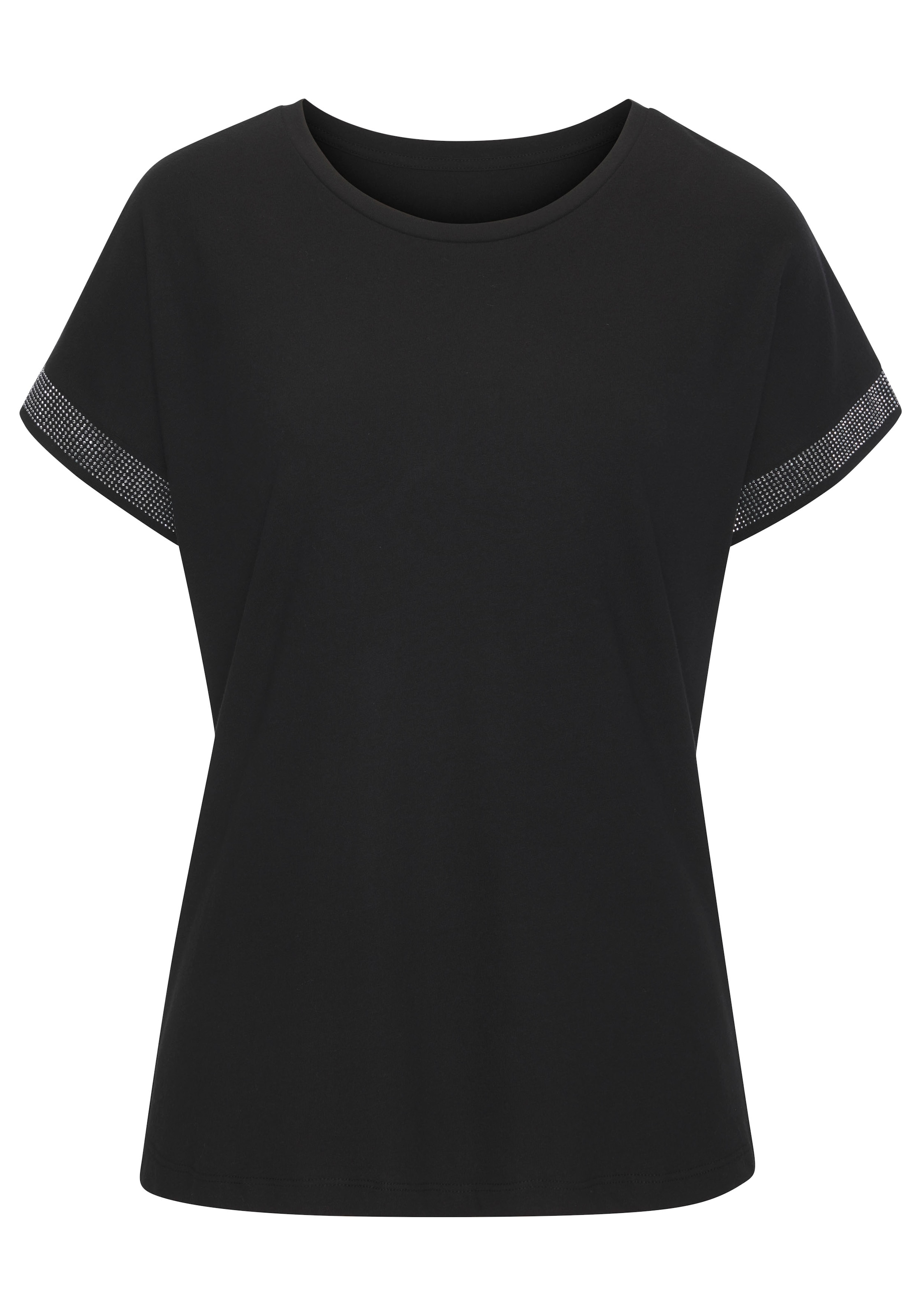LASCANA Kurzarmshirt »mit glitzernem Strass-Design am Arm«, aus weicher Baumwoll-Qualität