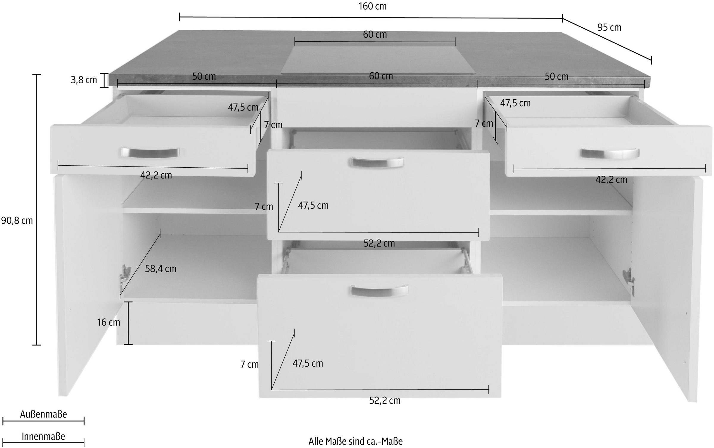 OPTIFIT Kücheninsel »Cara«, Vollauszüge und Soft-Close-Funktion, Stellbreite 160 x 95 cm