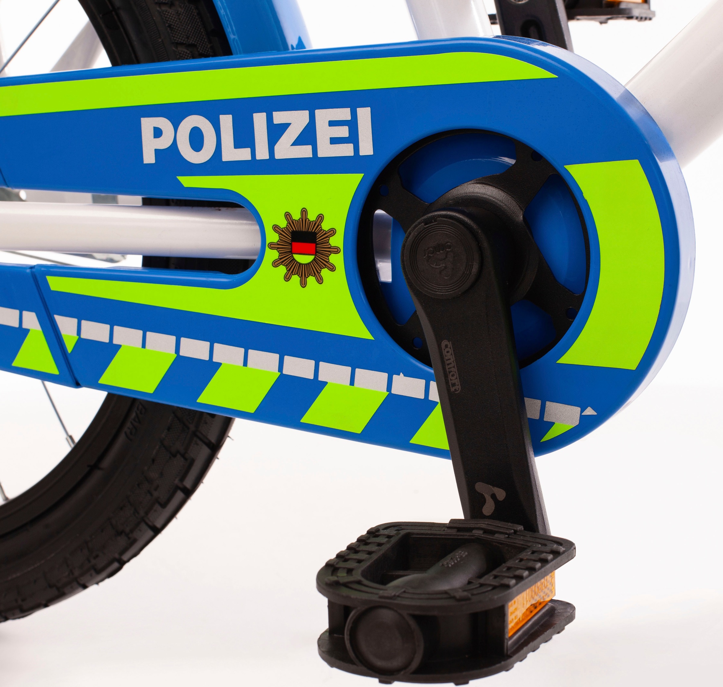 Bachtenkirch Kinderfahrrad »14" Kinderfahrrad "POLIZEI" kristall-weiß/blau/neon«, 1 Gang, ohne Schaltung