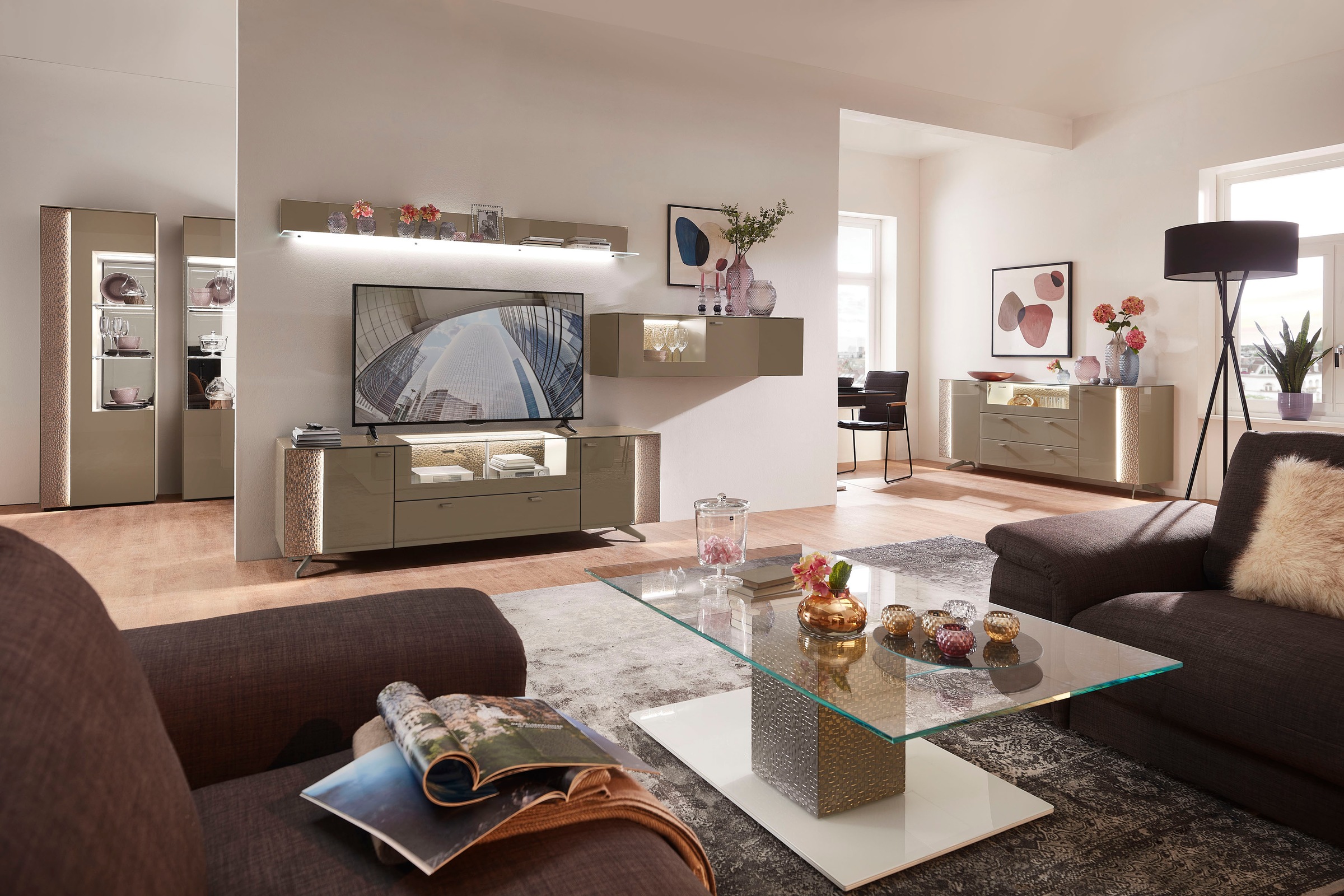 LEONARDO Sideboard »AUREA«, mit Pailletten-Akzent, wahlweise mit Beleuchtung