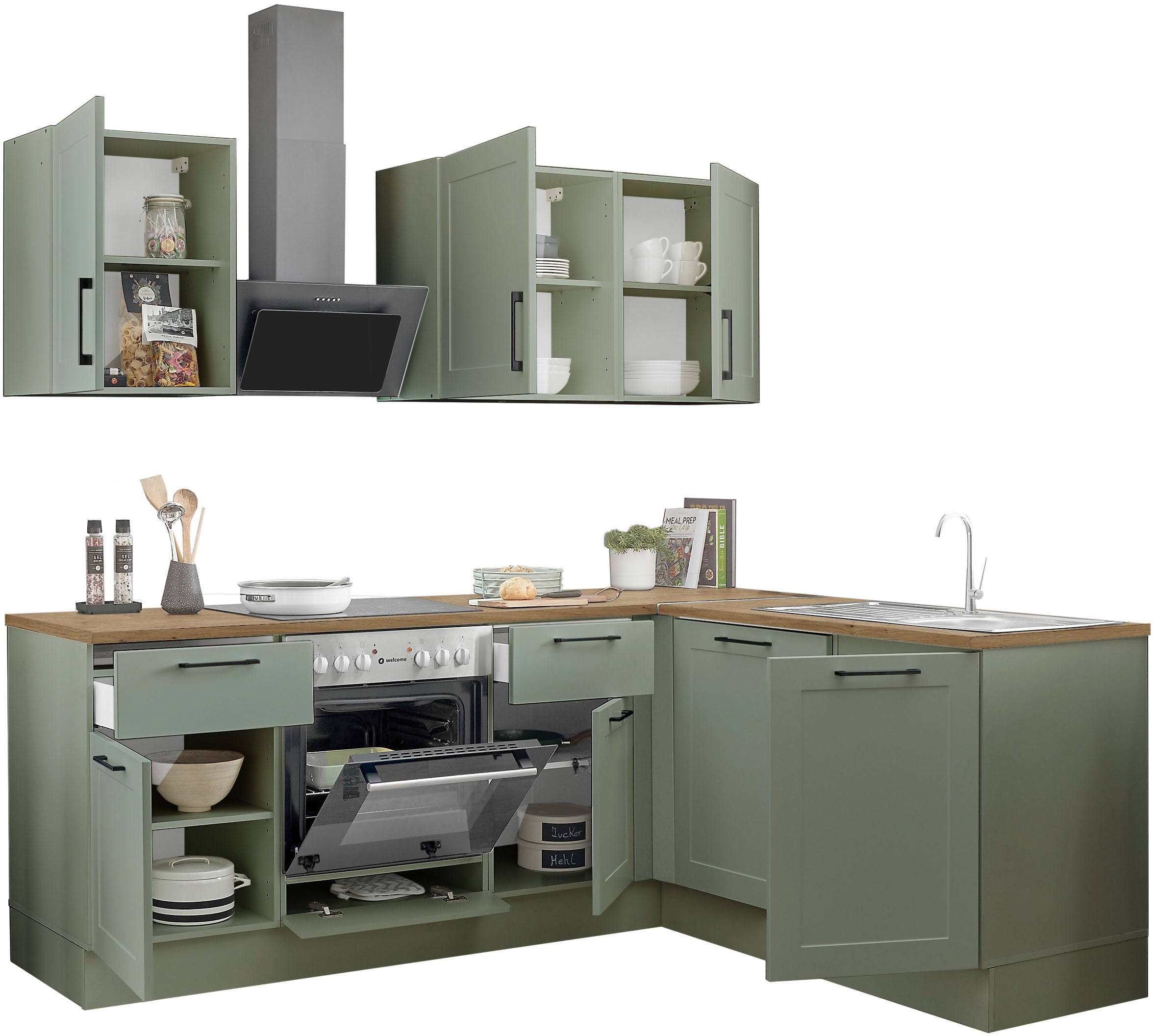 BASIC by Balculina Winkelküche »Marsi« Stellmaße 220x175 cm, wahlweise mit E-Geräten, Soft-Close-Funktion