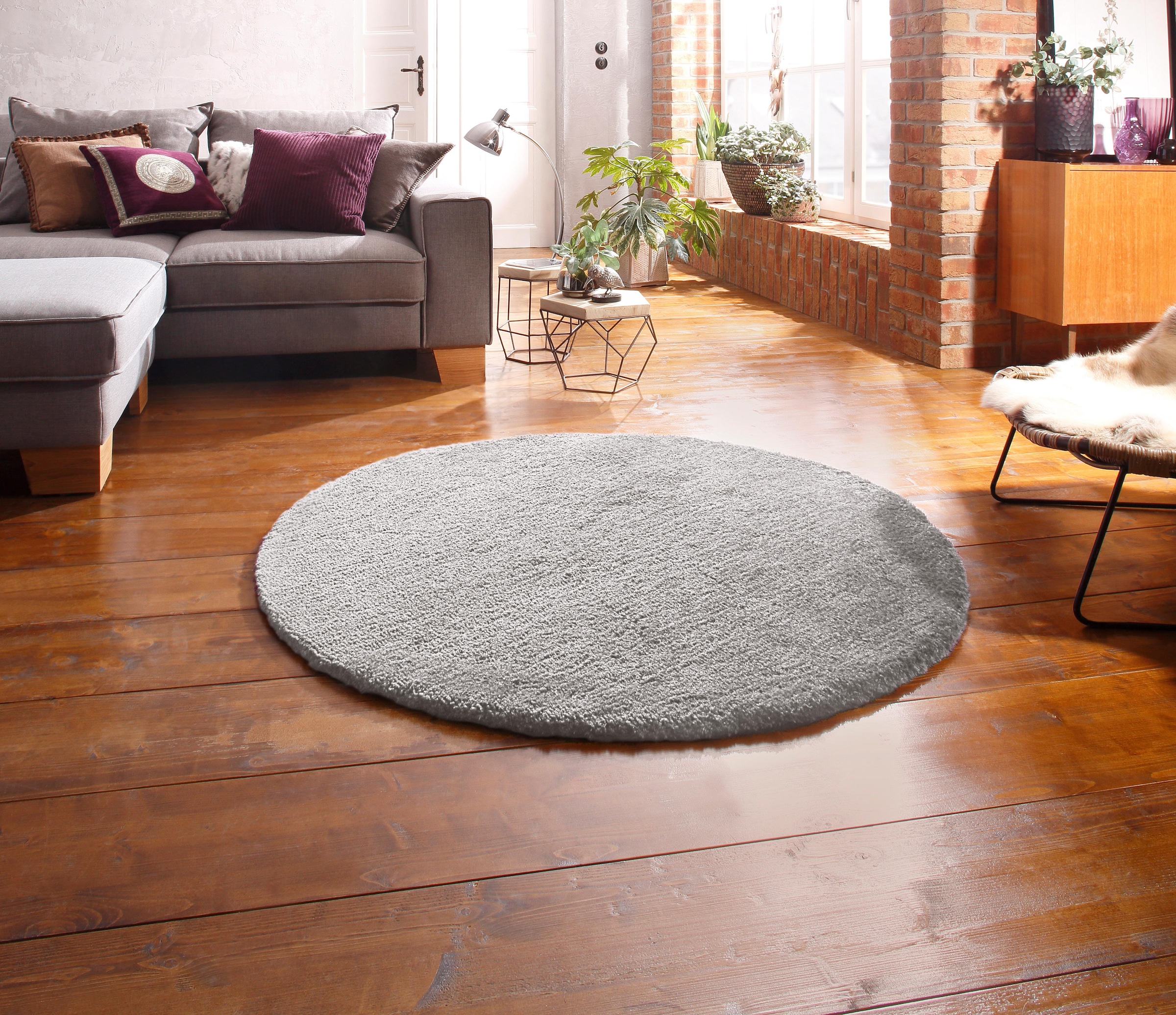 my home Hochflor-Teppich »Microfaser Teppich Magong, besonders weich, sehr feiner Flor«, rund, 25 mm Höhe, unifarben, weiche Teppiche, Wohnzimmer, Schlafzimmer, Kinderzimmer