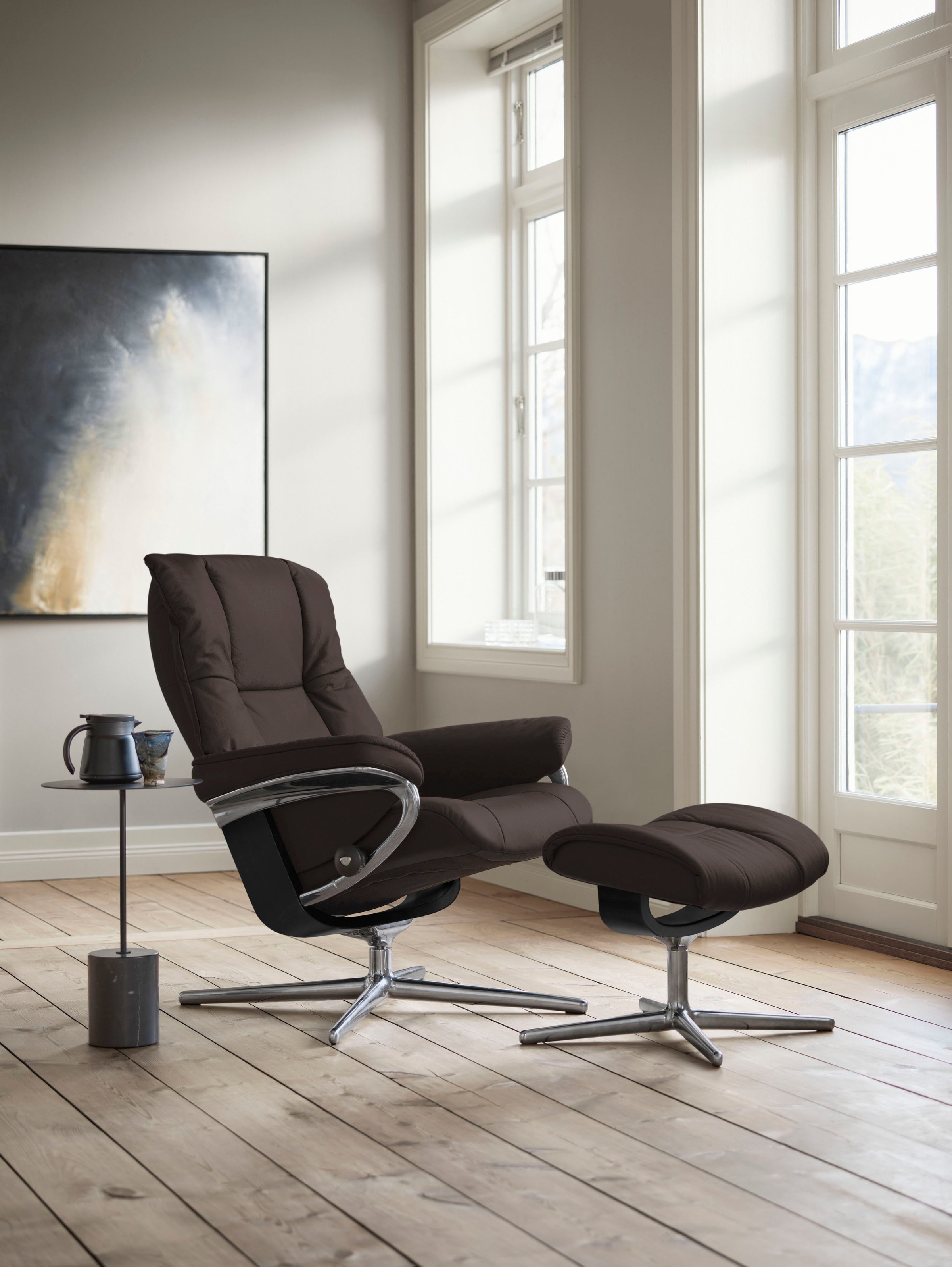 Stressless® Relaxsessel »Mayfair«, (Set, Relaxsessel mit Hocker), mit Hocker, mit Cross Base, Größe S, M & L, Holzakzent Schwarz