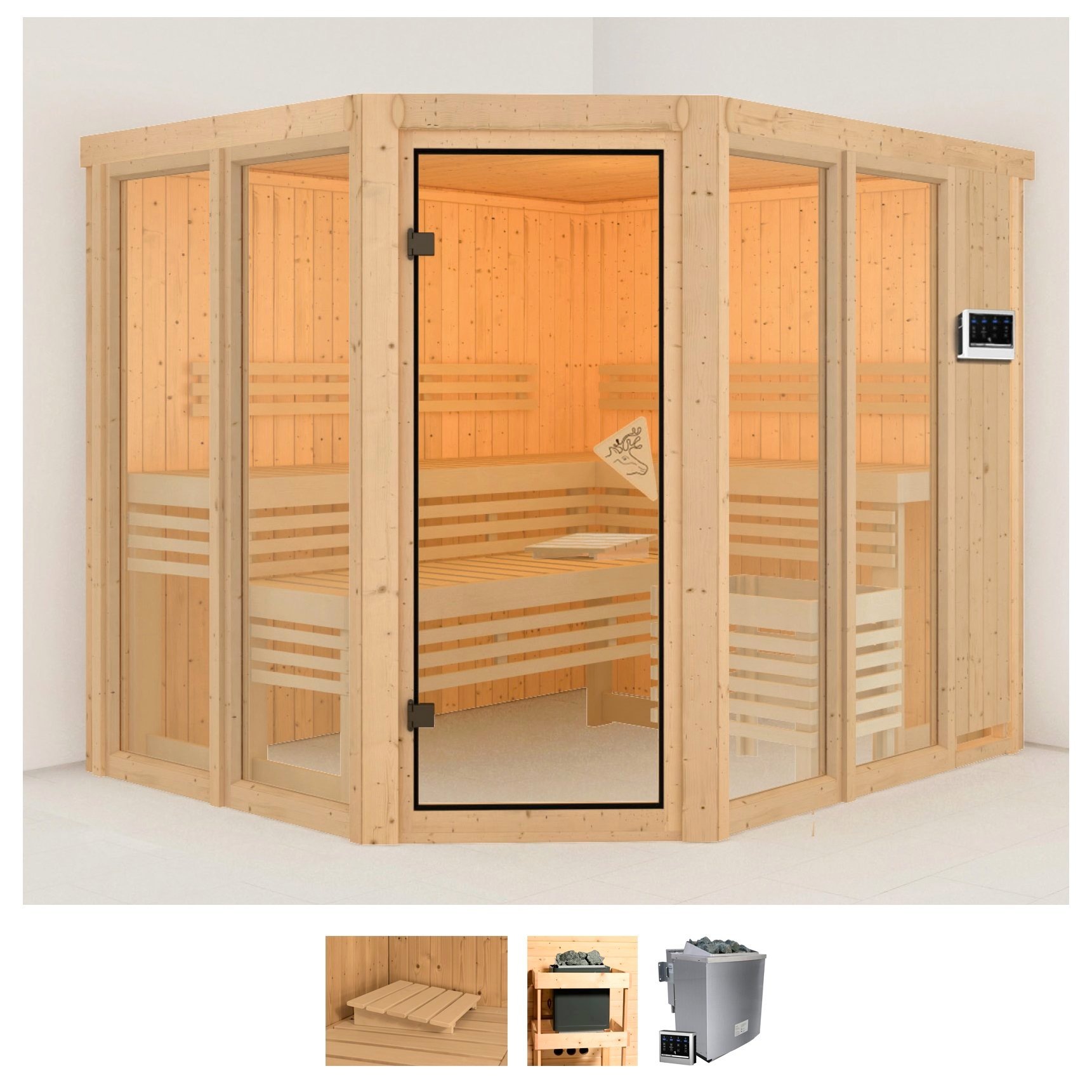 KARIBU Sauna »Anike 3« Set, Ofen 9 kW Bio externe Strg easy naturbelassen