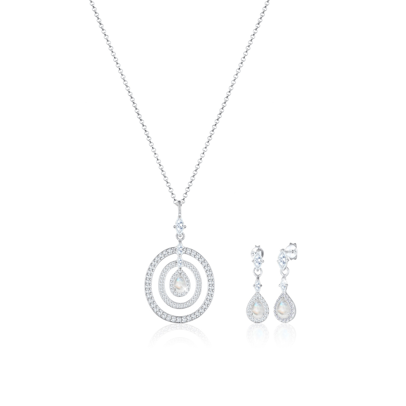 ELLI PREMIUM Schmuckset »Tropfen Zirkonia Weiß 925 Sterling Silber« () Silber onesize Schmuckset für Damen mit Mondstein und Zirkonia verleiht...