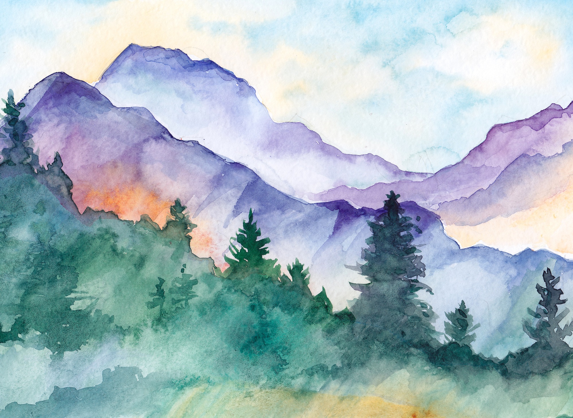 A.S. Création Vliestapete »Fototapete Aquarell Berglandschaft Violett Grün« günstig online kaufen