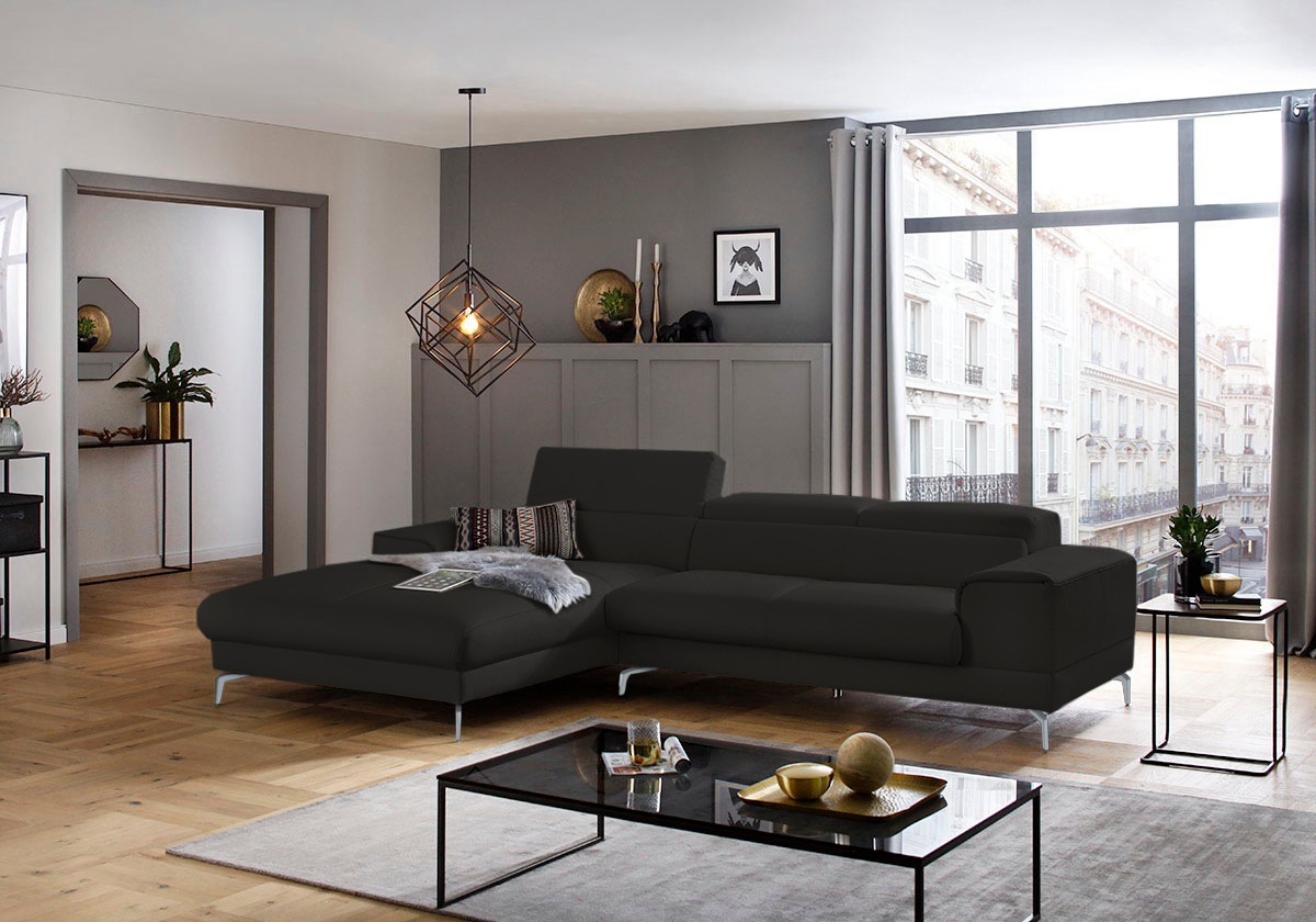 W.SCHILLIG Ecksofa »piedroo, Designsofa mit tollem Sitzkomfort, bequem und elegant, L-Form«, Kopfteilverstellung, wahlweise mit Sitztiefenverstellung, Breite 303cm