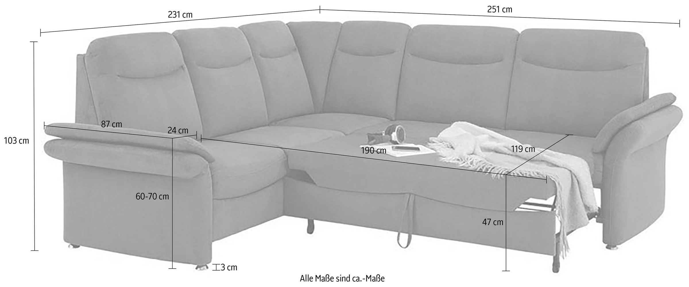 Home affaire Ecksofa »Tahoma L-Form«, mit Armlehnfunktion, wahlweise Bettfunktion, Schublade, Relaxfunktion