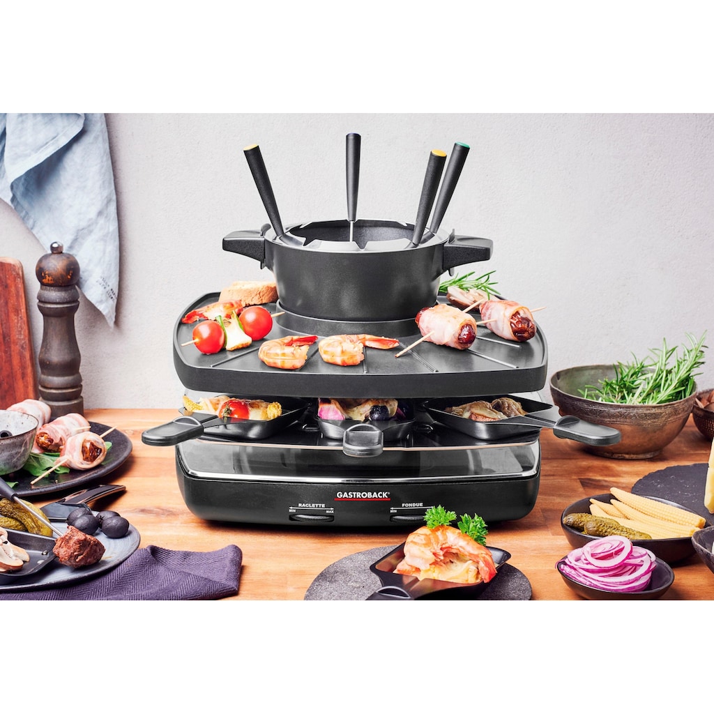 Gastroback Raclette und Fondue-Set »42567 Family and Friends«, 8 St. Raclettepfännchen, 1200 W