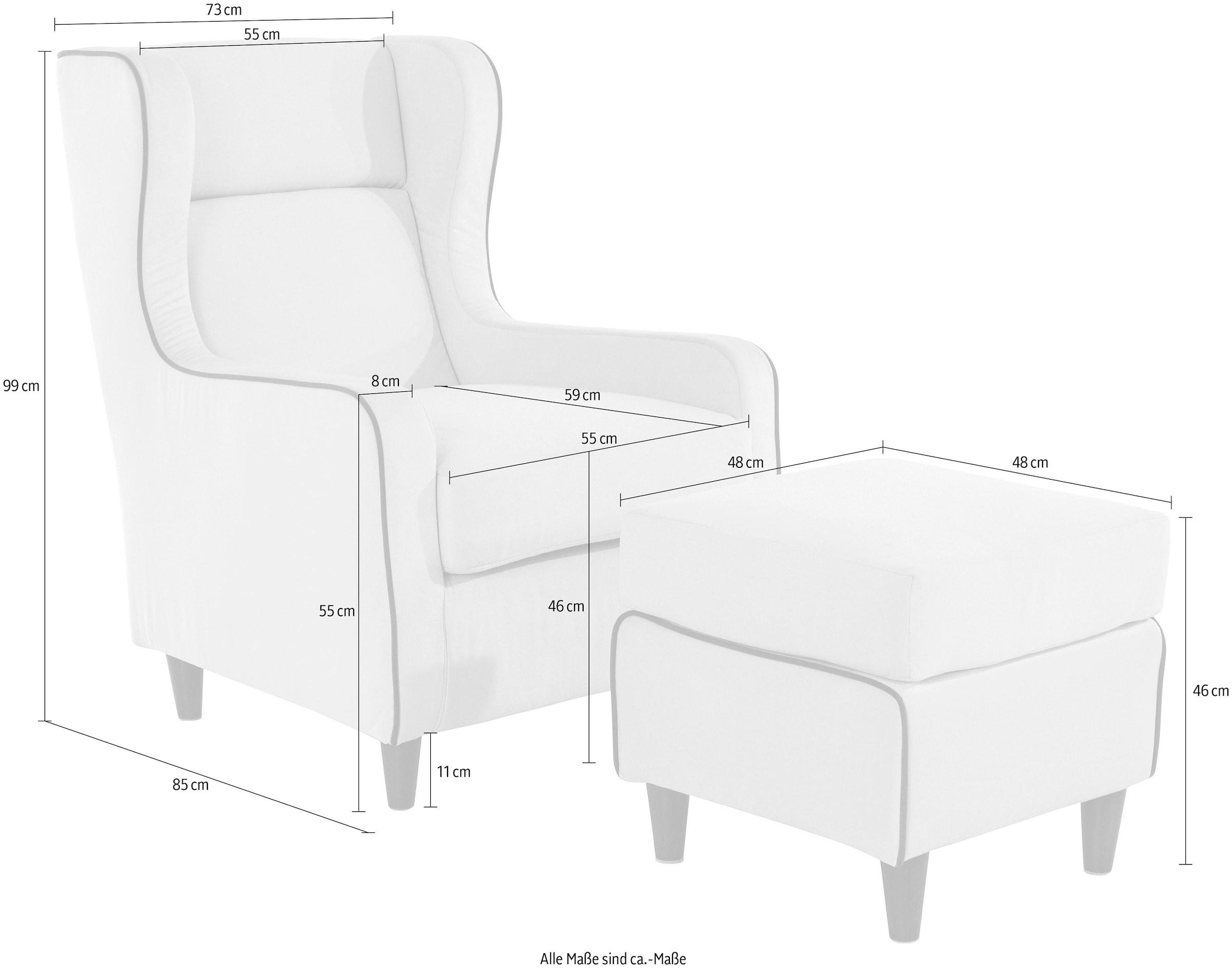 INOSIGN Ohrensessel »Thisted«, farblich abgesetzt - modern und frisch, B/T/H: 73/85/99