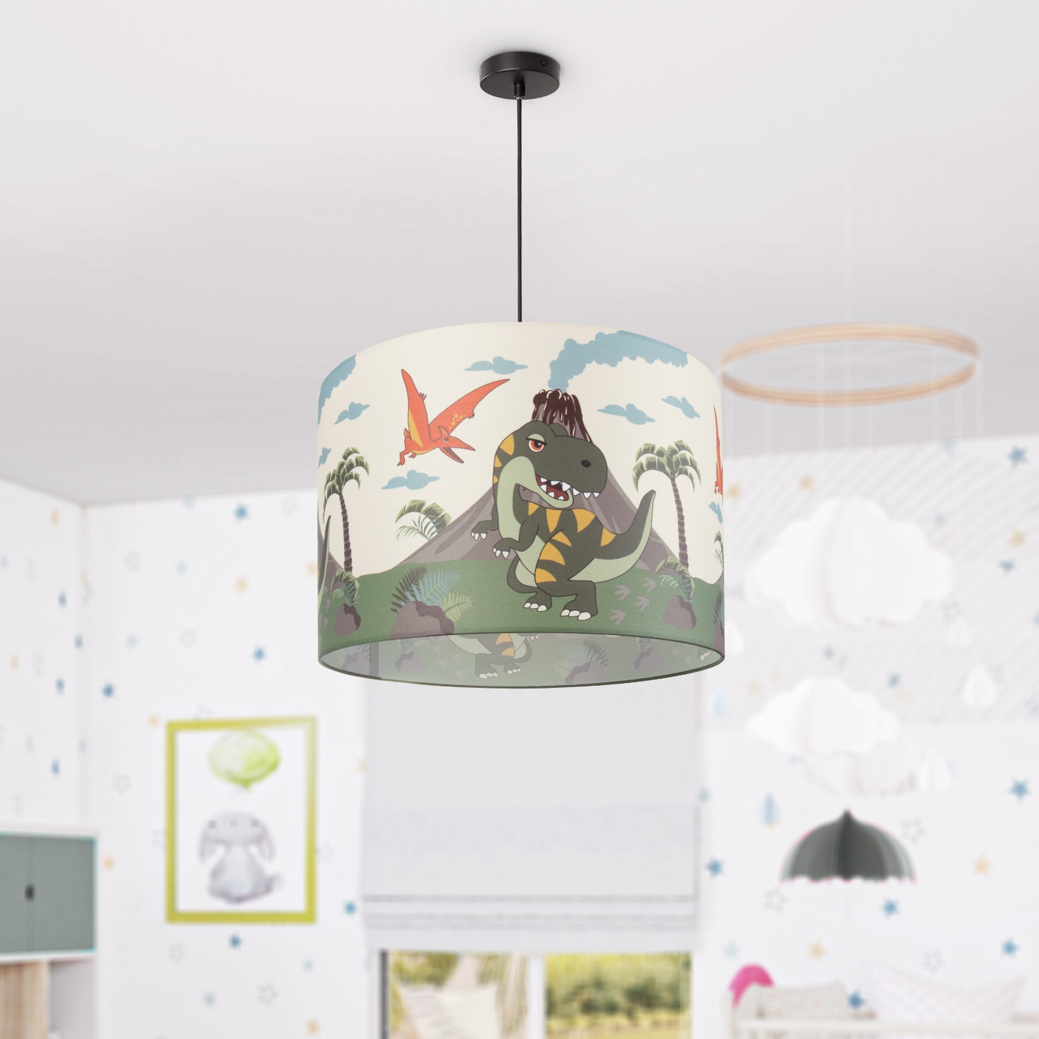 Paco Home Pendelleuchte »Diamond 636«, 1 flammig, Leuchtmittel E27 | ohne Leuchtmittel, Kinderlampe Deckenlampe LED Kinderzimmer Lampe Dinosaurier, E27