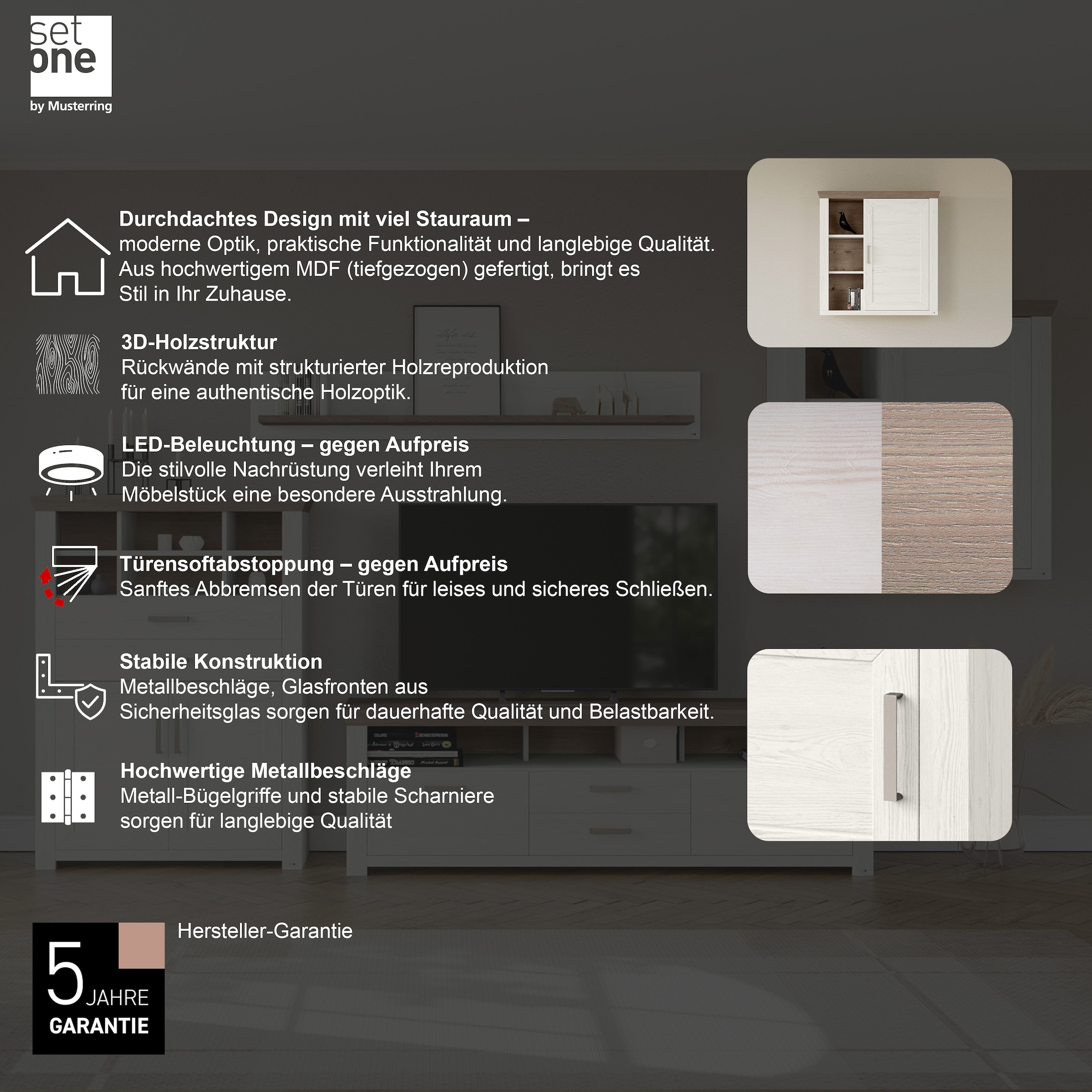 set one by Musterring Hängeschrank »York« Typ 23, mit Tür und offenen Fächern, Beleuchtung optional, B 105 cm