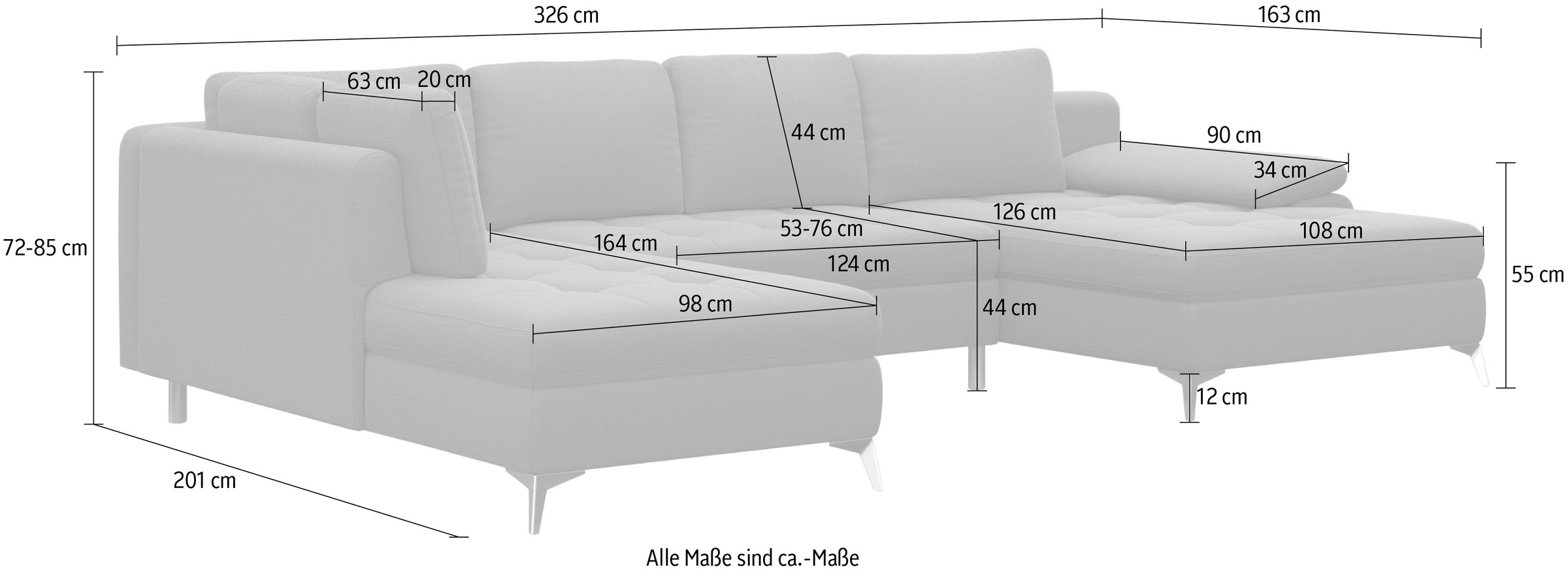 sit&more Wohnlandschaft »Latigo U-Form«, mit Recamiere, wahlweise mit Bettfunktion und Bettkasten