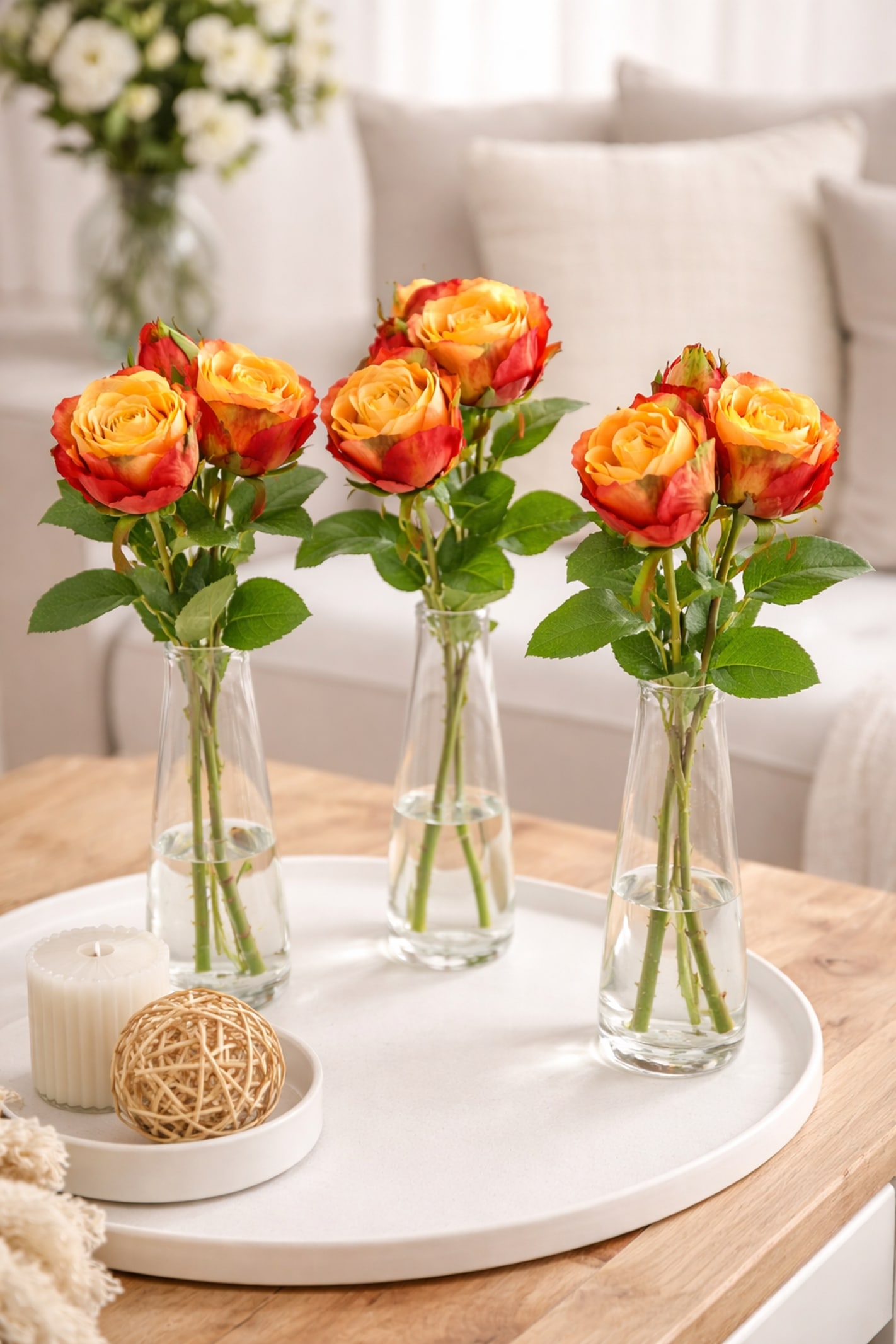I.GE.A. Kunstblume »Künstlicher Rosenzweig« 3er Set Rose Kunstrosen Dekoblume künstlich Hochzeit Tischdeko Büro