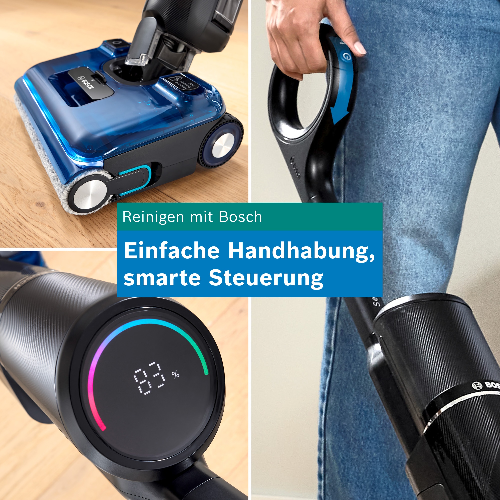 BOSCH Nass-Trocken-Sauger »OneFlow Serie 6 BHF61BM/BHF61BS, Selbstantrieb, 24kPA, 180°Neigung« Anti-Haarverwicklung, LED-Licht, Selbstreinigung, 40 min Akku / 150m²