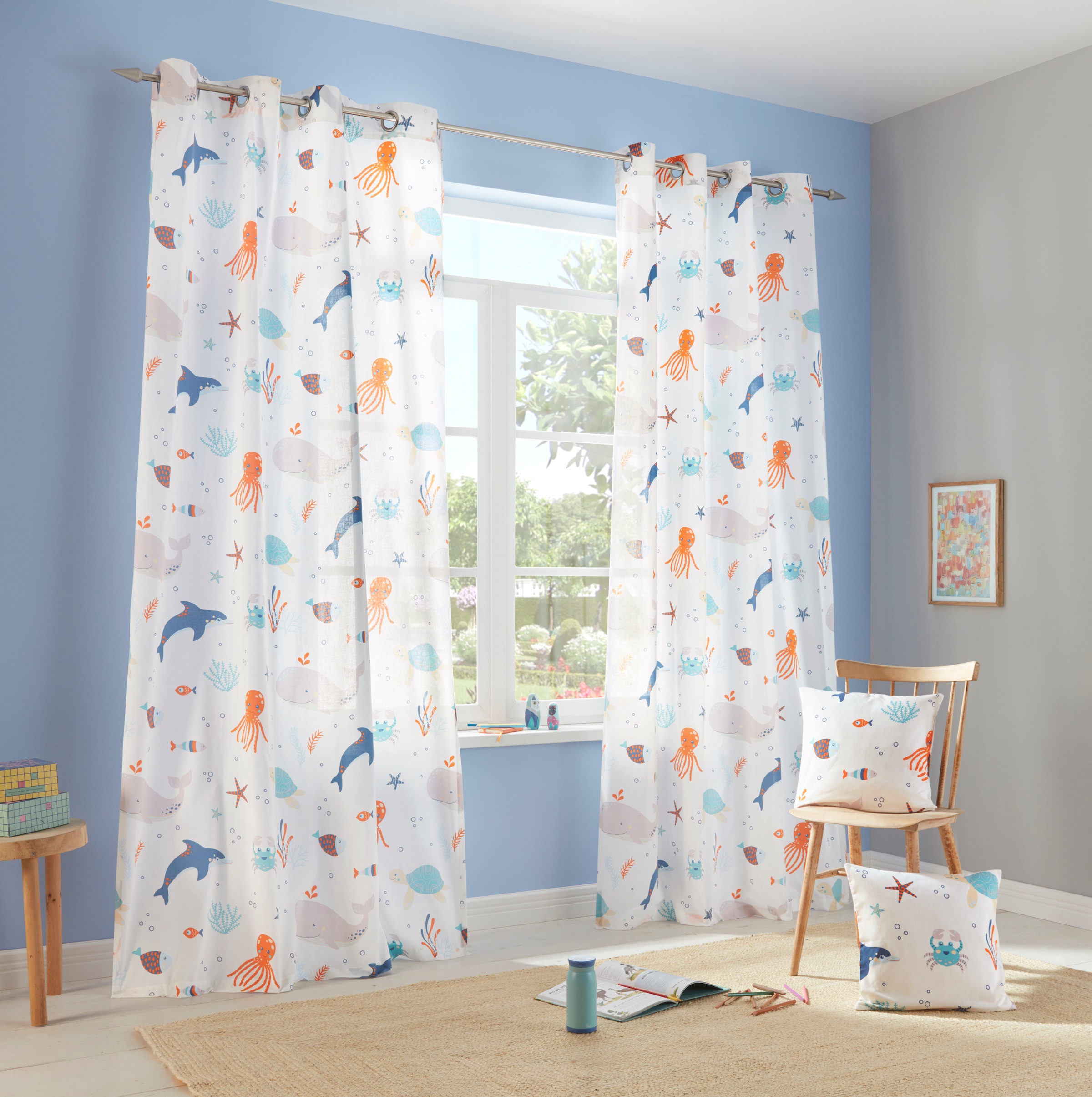 OTTO home Gardine »OCEAN« Ösen 1 Stk. tlg. Kindergardine einseitig mit Meer günstig online kaufen