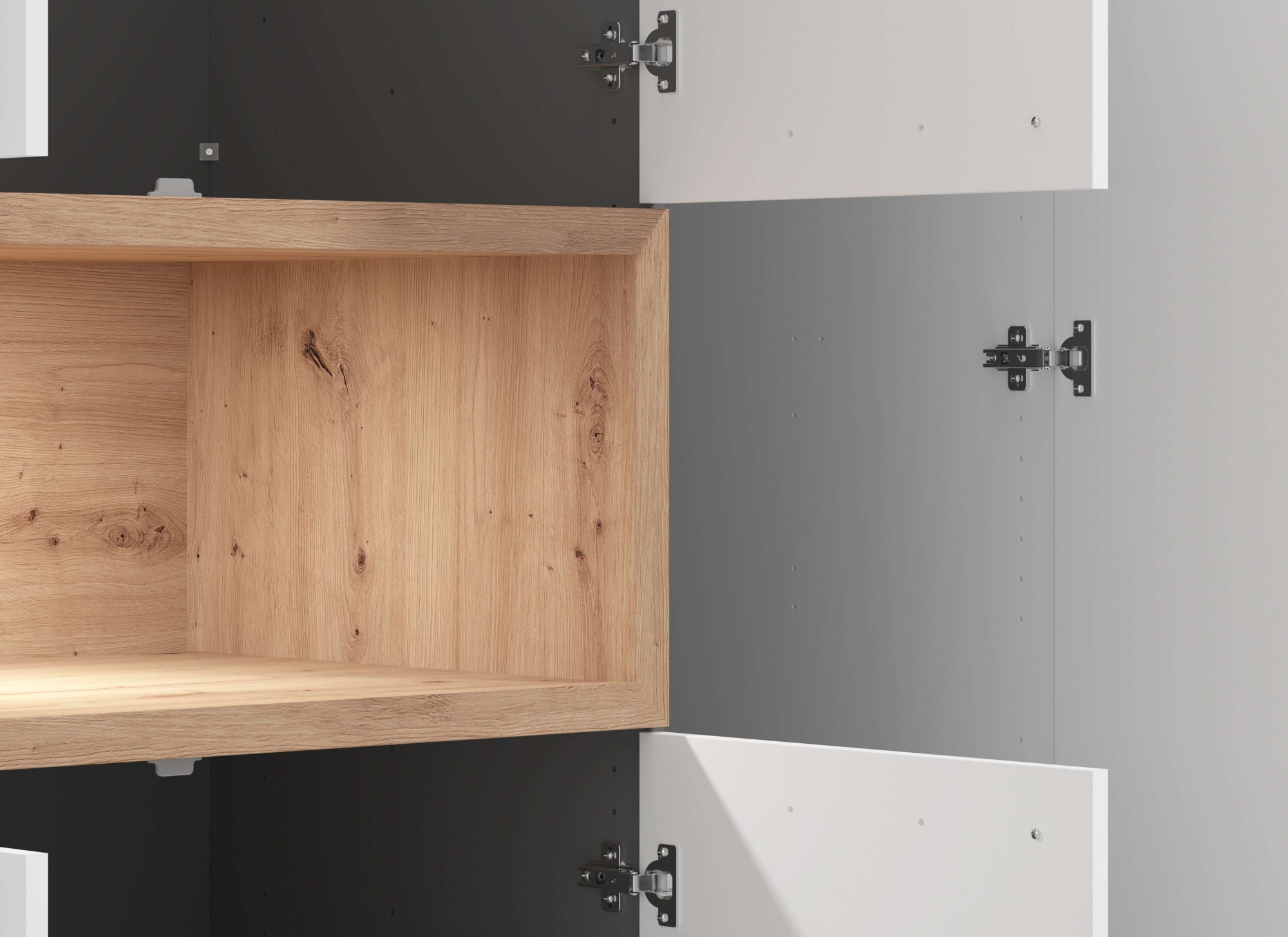 INOSIGN Kleiderschrank »Donald, inklusive Kleiderstangen und Einlegeböden, FSC-zertifiziert«, (134,5 oder 179cm breit, 227cm hoch und 56,5cm tief), In 2 Breiten, mit Spiegel und Schubladen, 1 offenes Fach in Holzoptik