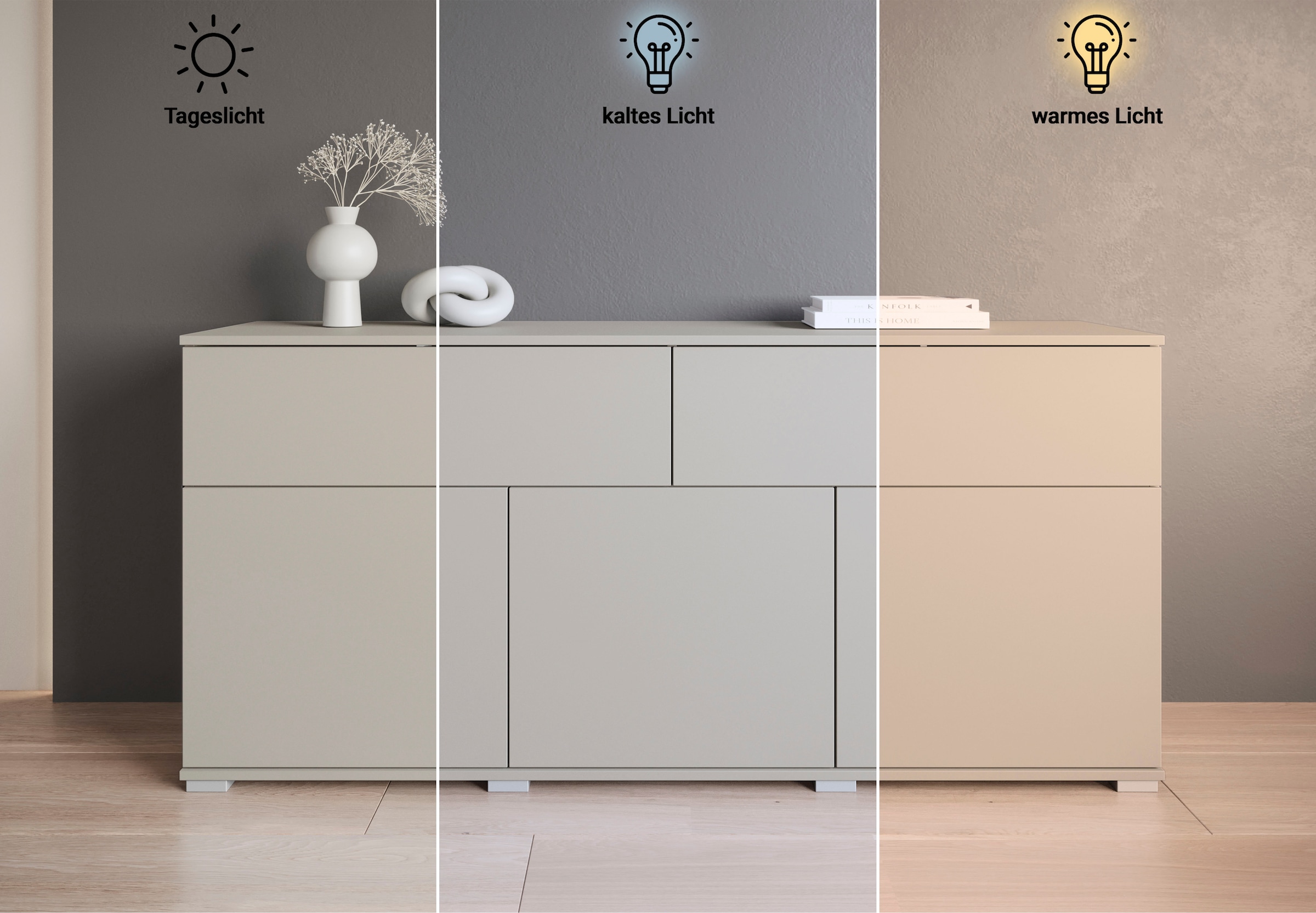 OTTO home Sideboard »Kenia, Kommode mit 3 Türen und 2 Schubladen, 150 cm breit« 1 Stk. tlg. Griffloses Design mit Push-to-Open und verstellbaren Einlegeböden