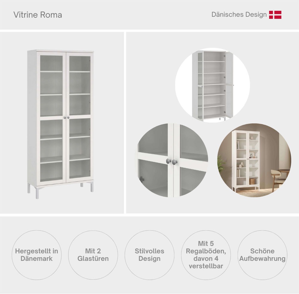 INOSIGN Vitrine »Roma Vitrinenschrank, Standvitrine, Glasvitrine, Stauraum, modern«, 2 Glastüren, Praktisch, Runde Griffe, Höhe 200 cm, 6 Fächer, B: 89 cm