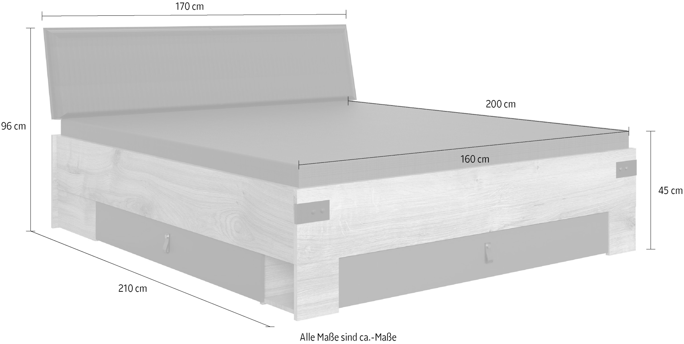 Wimex Stauraumbett »Stockholm, gepolstertes Kopfteil, zusätzlicher Stauraum am Fußende«, inklusive 2 Bettschubladen, wahlweise 160 oder 180x200cm Liegefläche