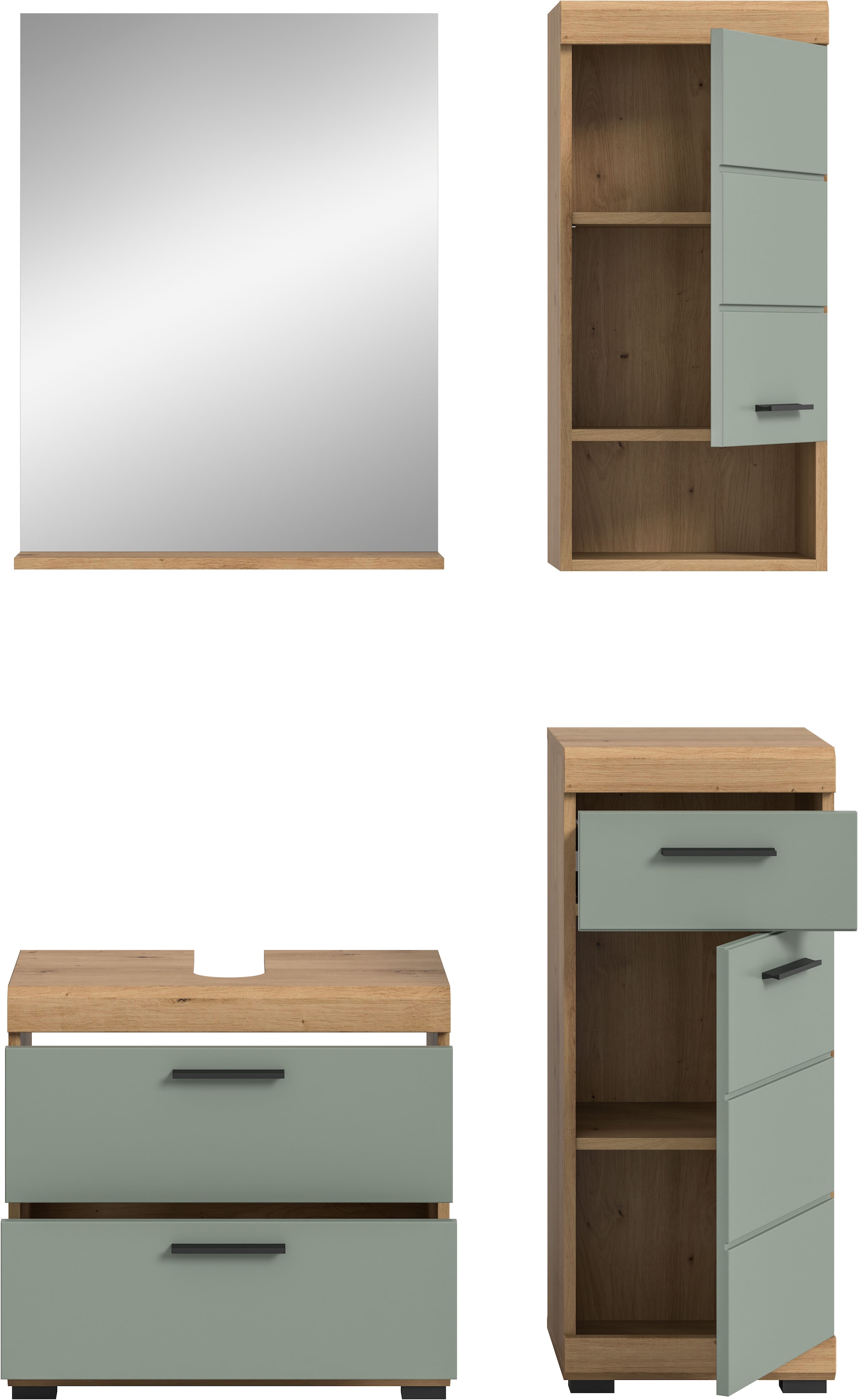 INOSIGN Badmöbel-Set »Siena, 4 teilig, bestehend aus:«, (Set), Waschbeckenunterschrank, Spiegel, Unterschrank, Hängeschrank