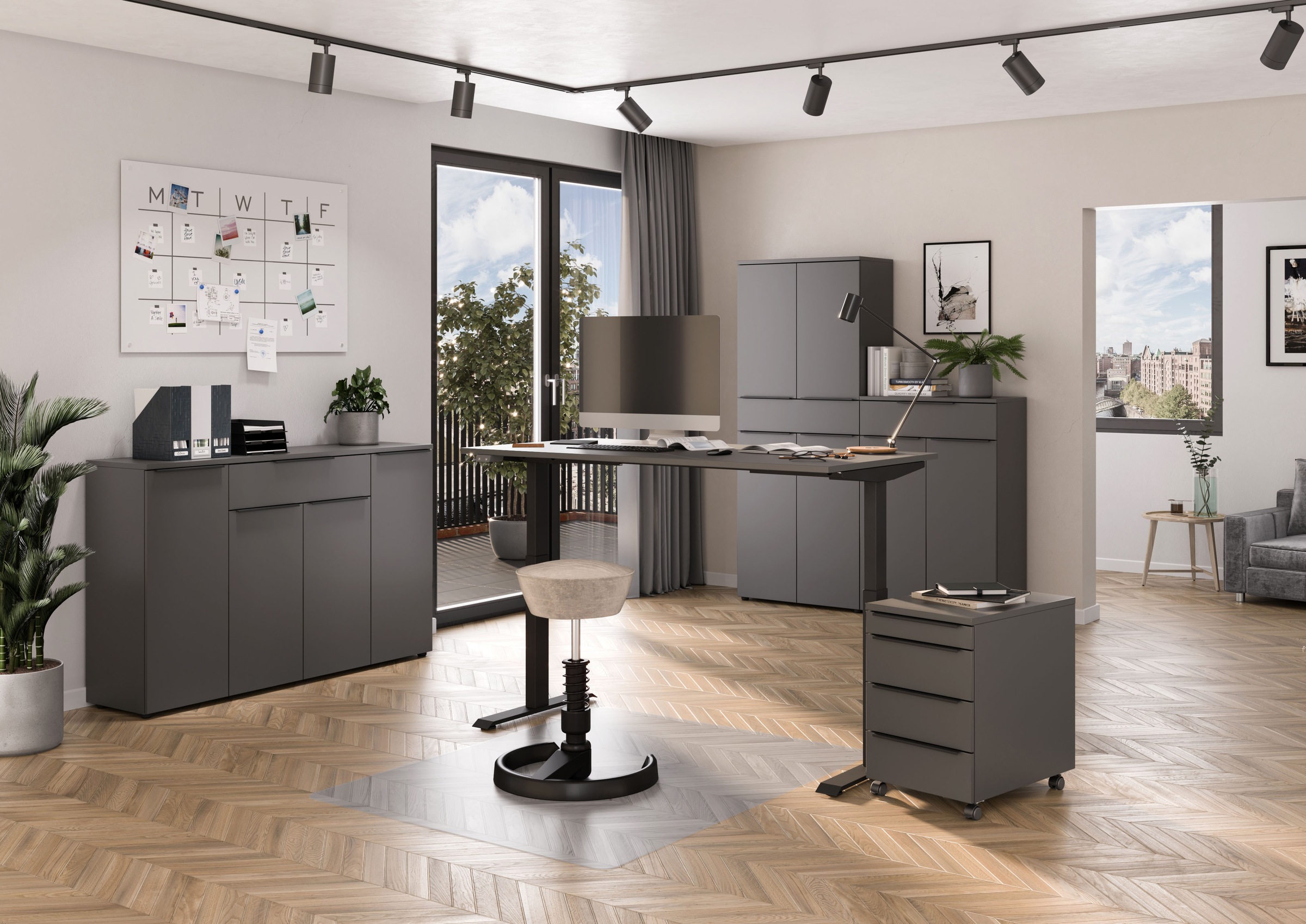 GERMANIA Sideboard »Mailand«, Sideboard mit einer Schublade und 4 Türen, in graphit & weiß verfügbar