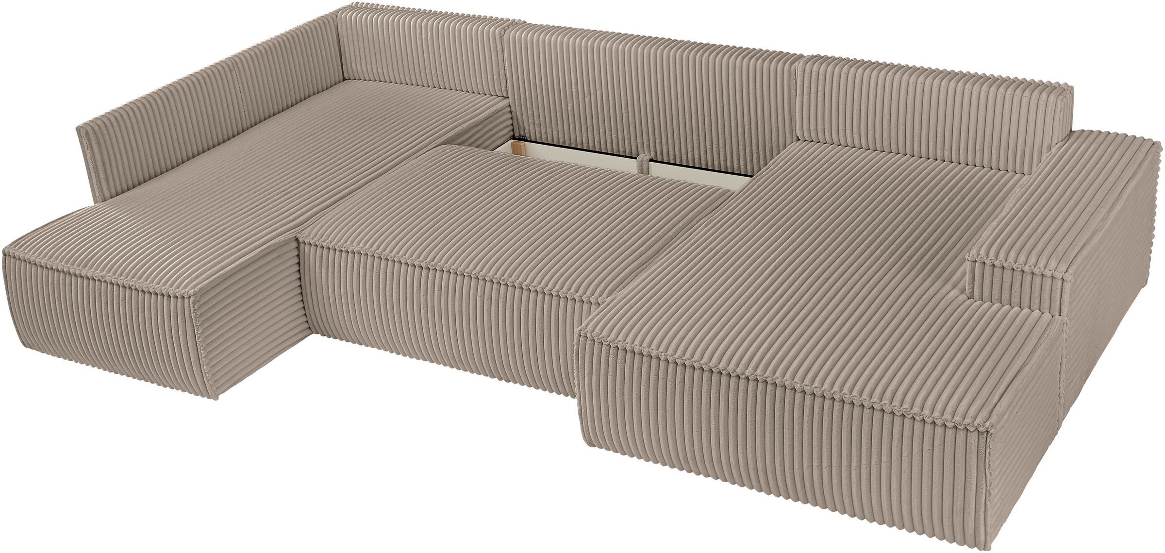 andas Wohnlandschaft »FINNLEY U-Form XXL 329 cm, Schlafsofa, Schlaffunktion m. Bettkasten«, (194/139 cm), Bouclé, Struktur und Cord