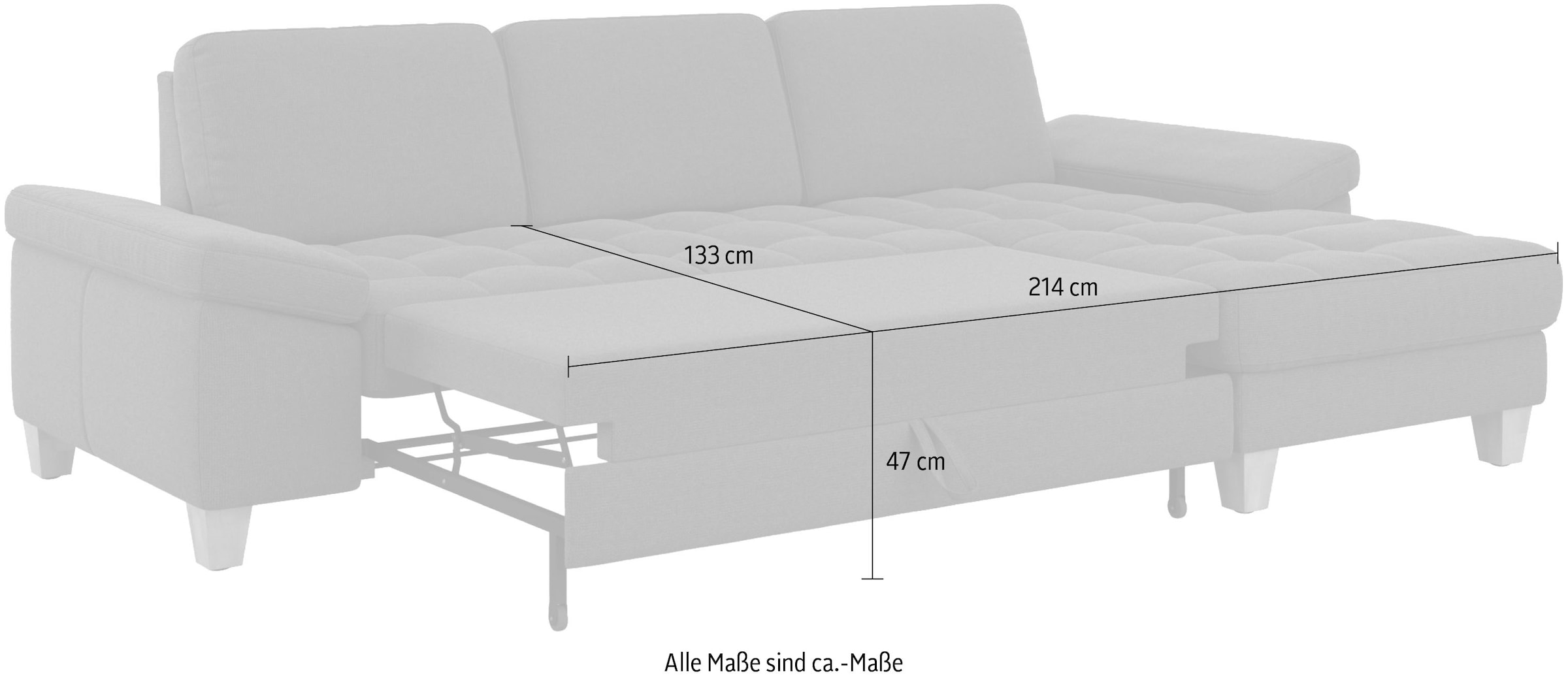 sit&more Ecksofa »Westham L-Form«, mit Recamiere, mit oder ohne Bettfunktion, Bettkasten, Füße Eiche