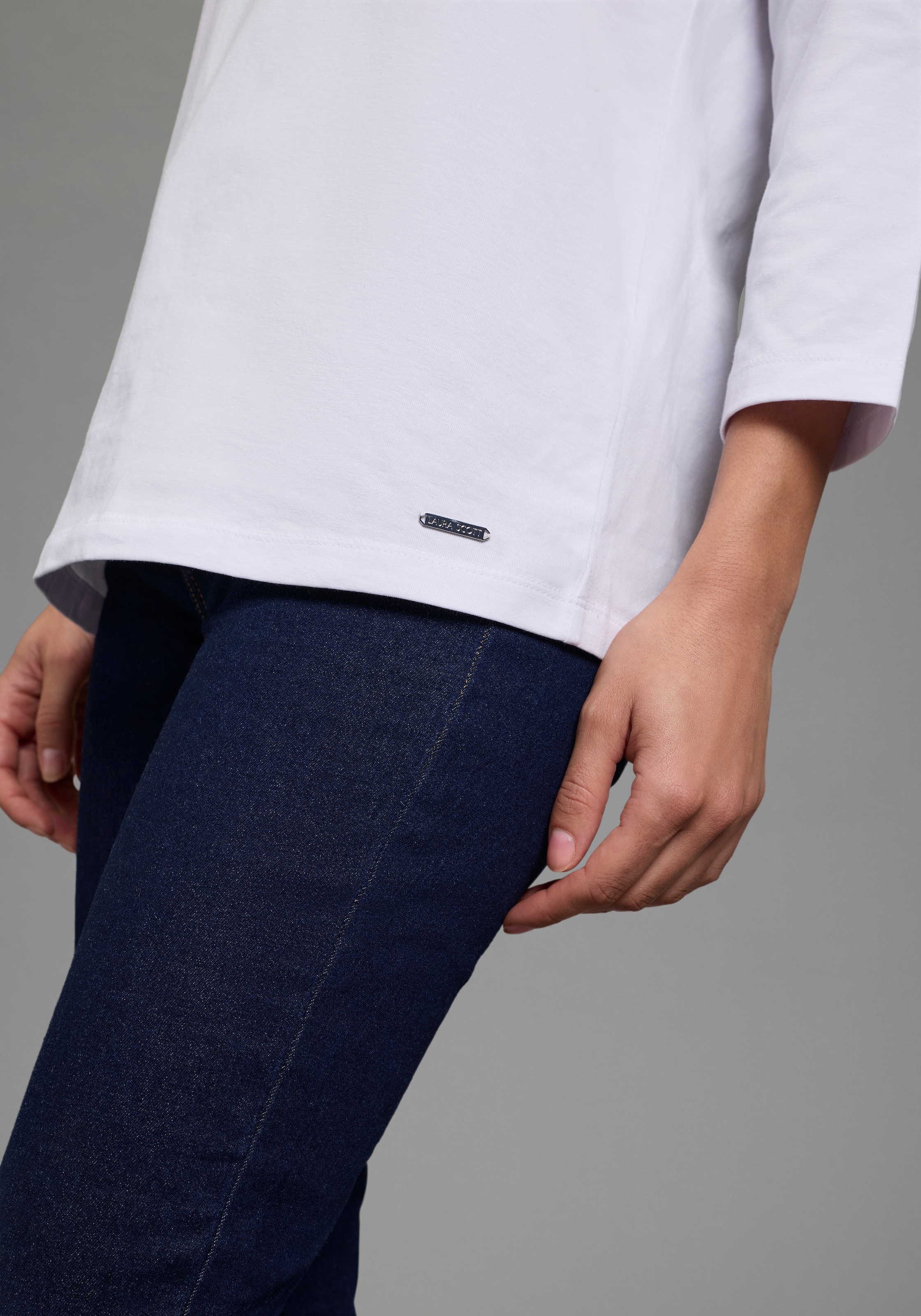 Laura Scott 3/4-Arm-Shirt Basic-Stil, 3/4-Ärmellänge, U-Boot-Ausschnitt