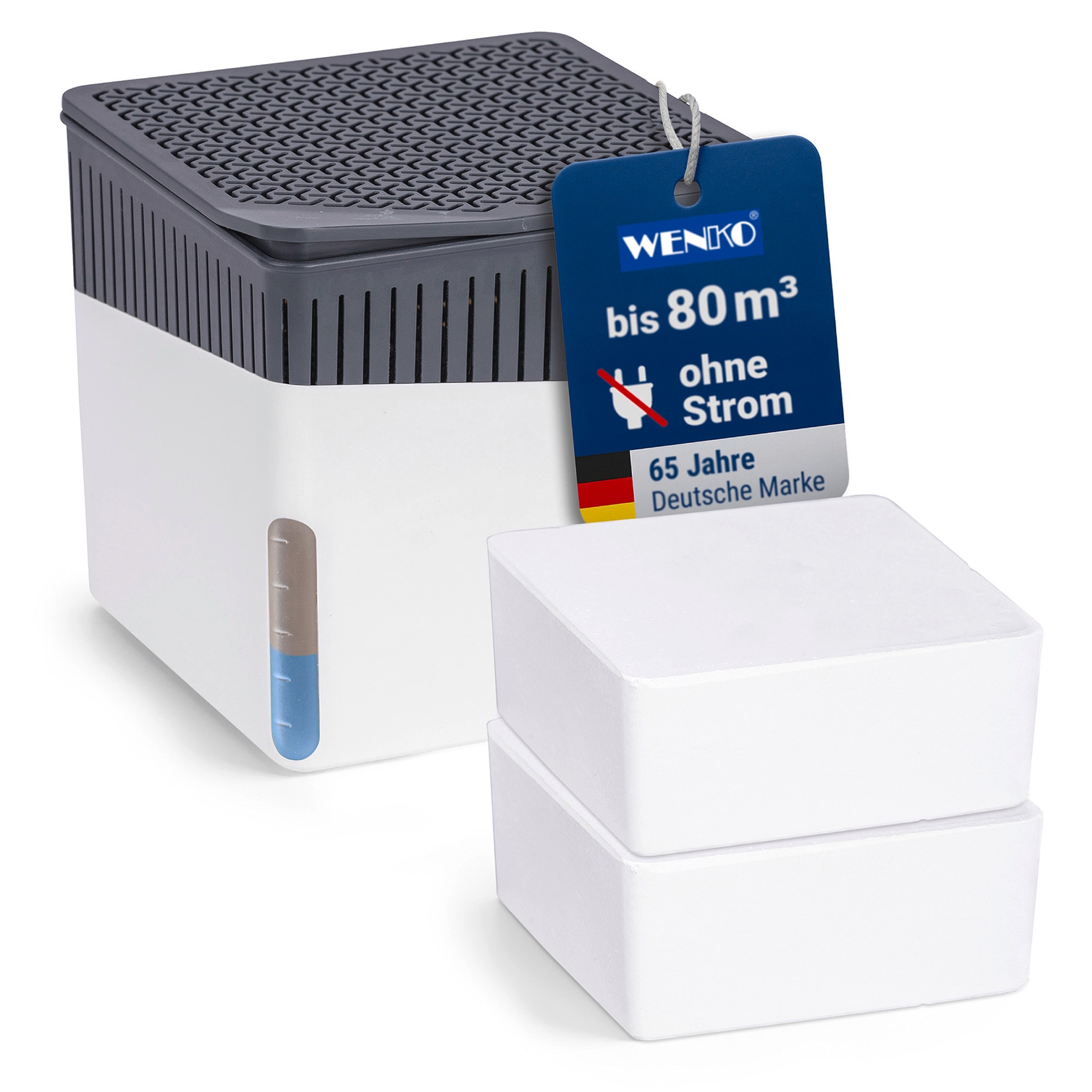 WENKO Luftentfeuchter »Modell Cube« für 80 m³ Räume Tank 1,6 l mit 2 x 1000 g Entfeuchter-Blöcken, für Räume bis 80 m³