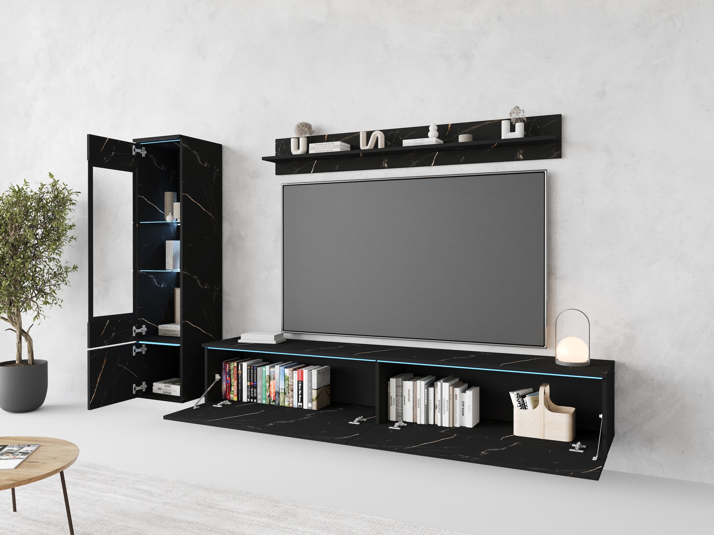INOSIGN Wohnwand »VERA I«, (Komplett-Set, 3 St.), Mediawand 230 cm, Vitrine mit Verglasung, stehend und hängend