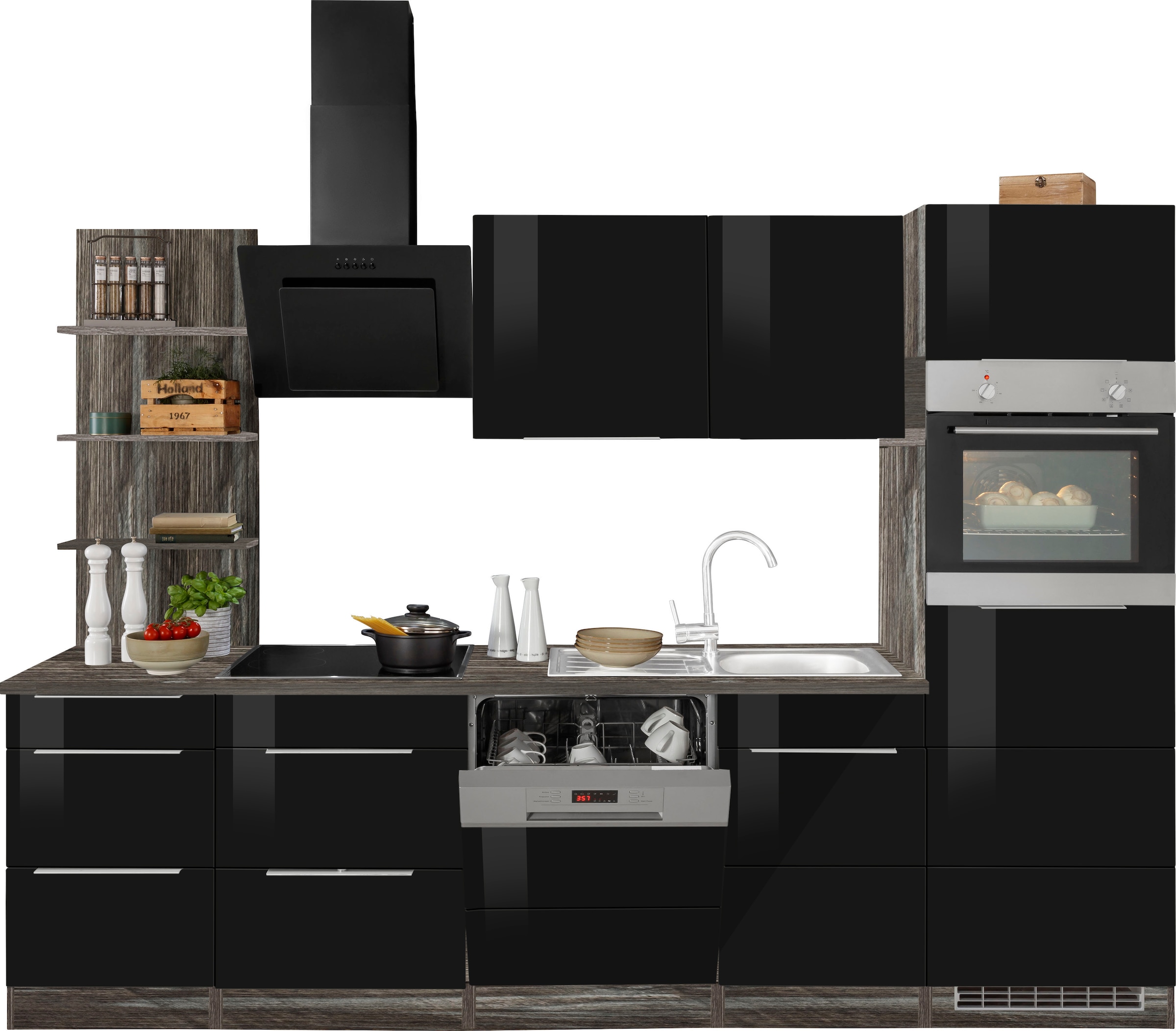 KOCHSTATION Küchenzeile »KS-Brindisi Breite 280 cm«, wahlweise mit E-Geräten und Induktion, mit MDF-Fronten und Regal
