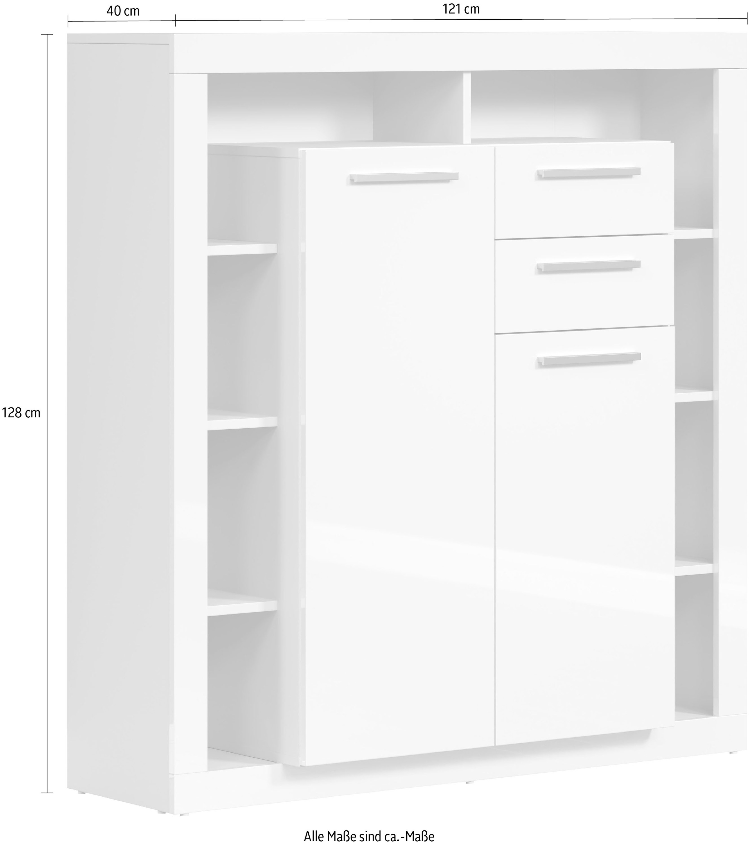 INOSIGN Highboard »Gwendolyn«, (1 St.), Moderner Wohnzimmerschrank mit vielen Ablagen - (B/T/H) 121/40/128 cm