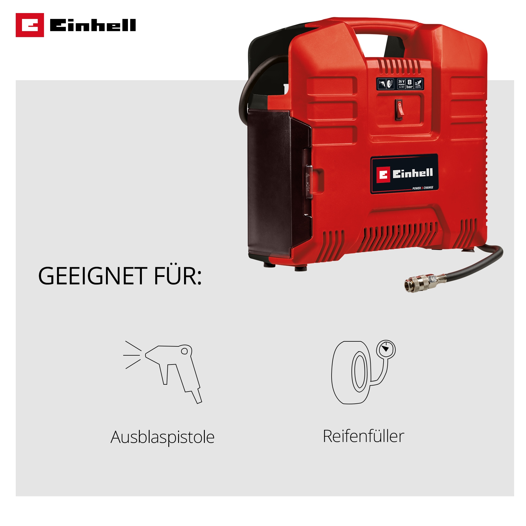 Einhell Koffer-Kompressor »TE-AC 36/8 Li OF Set-Solo« ohne Akku und Ladegerät, inkl. Aufbewahrungskoffer