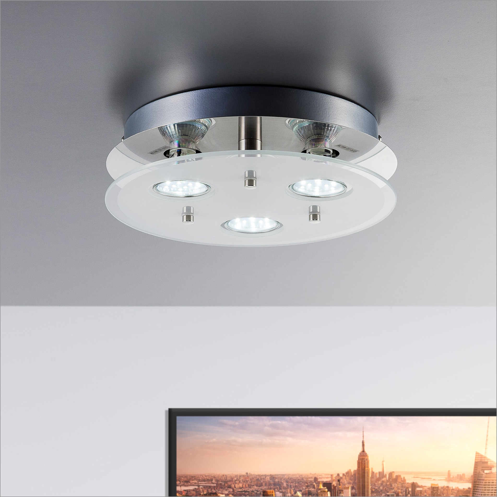 auf »Dinora«, 3W GU10 LED Lumen warmweiß Raten Deckenlampe LED Strahler B.K.Licht 3 inkl. 250 flammig-flammig, Deckenleuchte kaufen LED Glas
