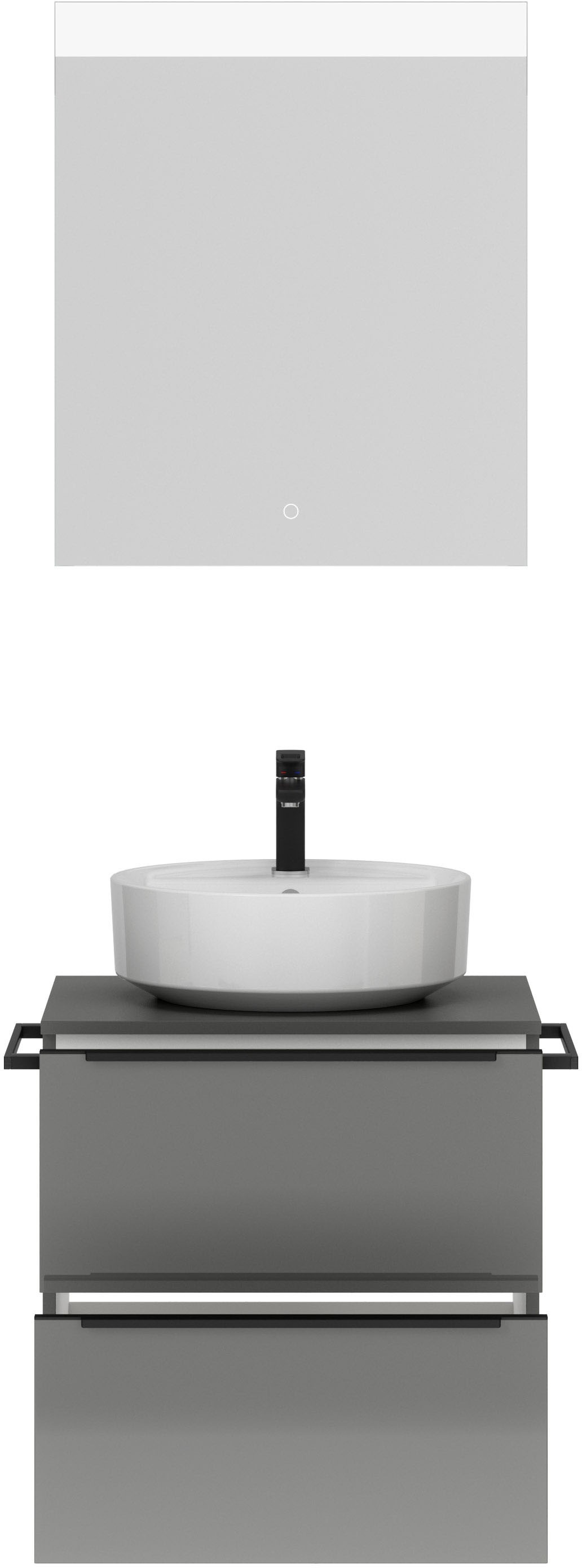 nobilia® Badmöbel-Set »Alvene«, (2 St., vormontiert, mit Soft-Close), Hochglanz, inkl. Spiegel mit Touch-Sensor, in vier Breiten