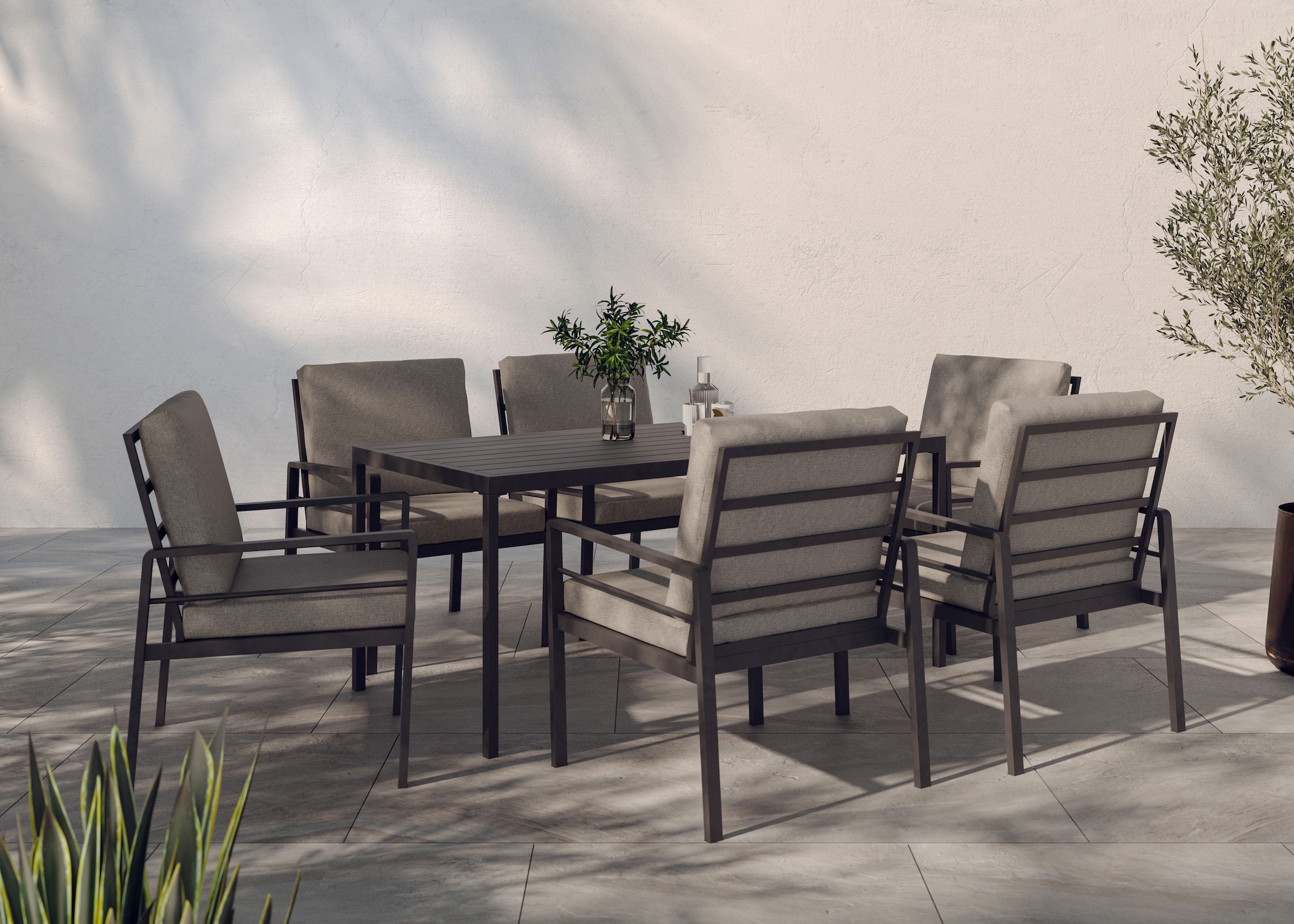 KONIFERA Garten-Essgruppe »»New Jersey««, (Set, 19 tlg., 6 Sessel, Tisch 80x160x71 cm, inkl. Auflagen), Aluminium/Polyrattan