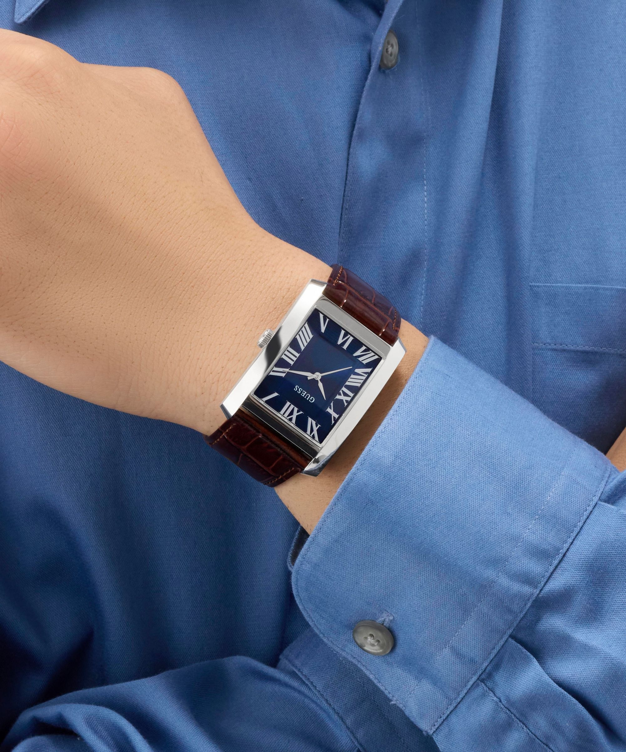 Guess Quarzuhr »CLYDE« Armbanduhr, Herrenuhr, Lederarmband, analog