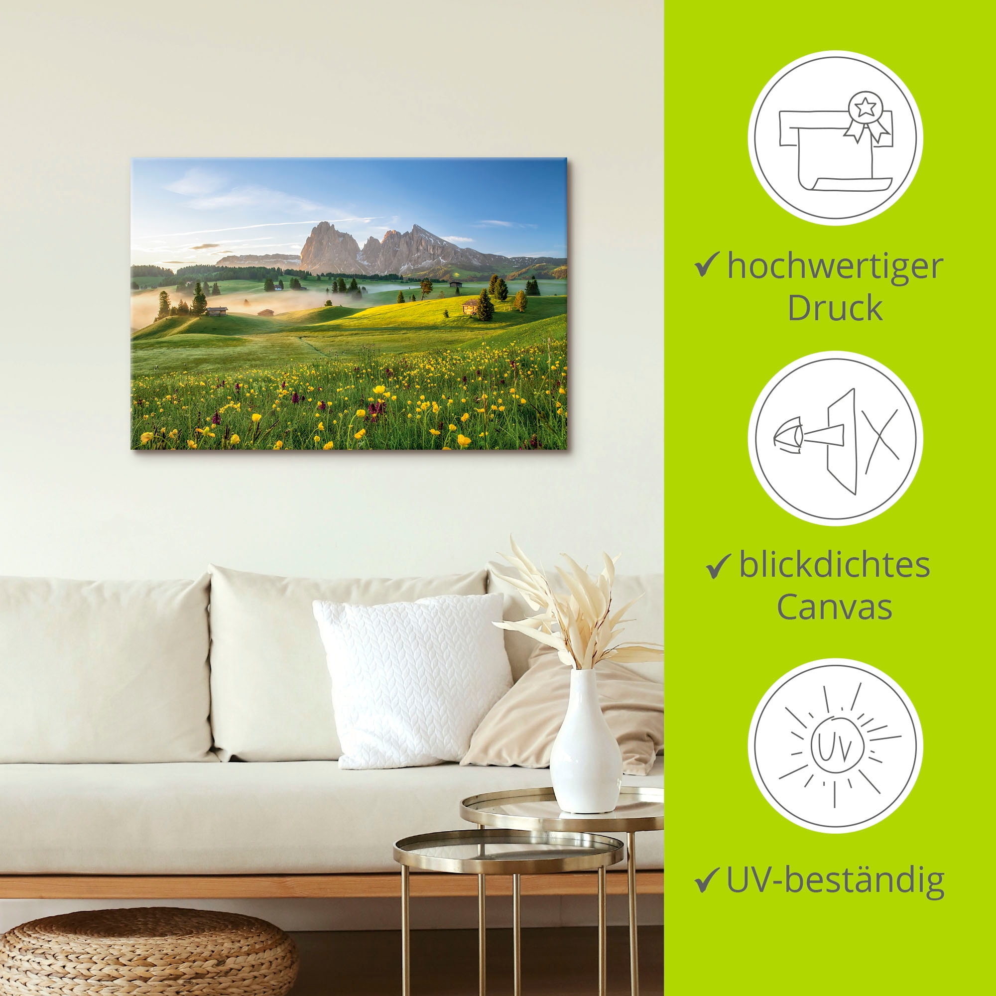 Artland Wandbild »Frühling auf der Seiser Alm«, Berge & Alpenbilder, (1 St.), als Alubild, Leinwandbild, Wandaufkleber oder Poster in versch. Größen