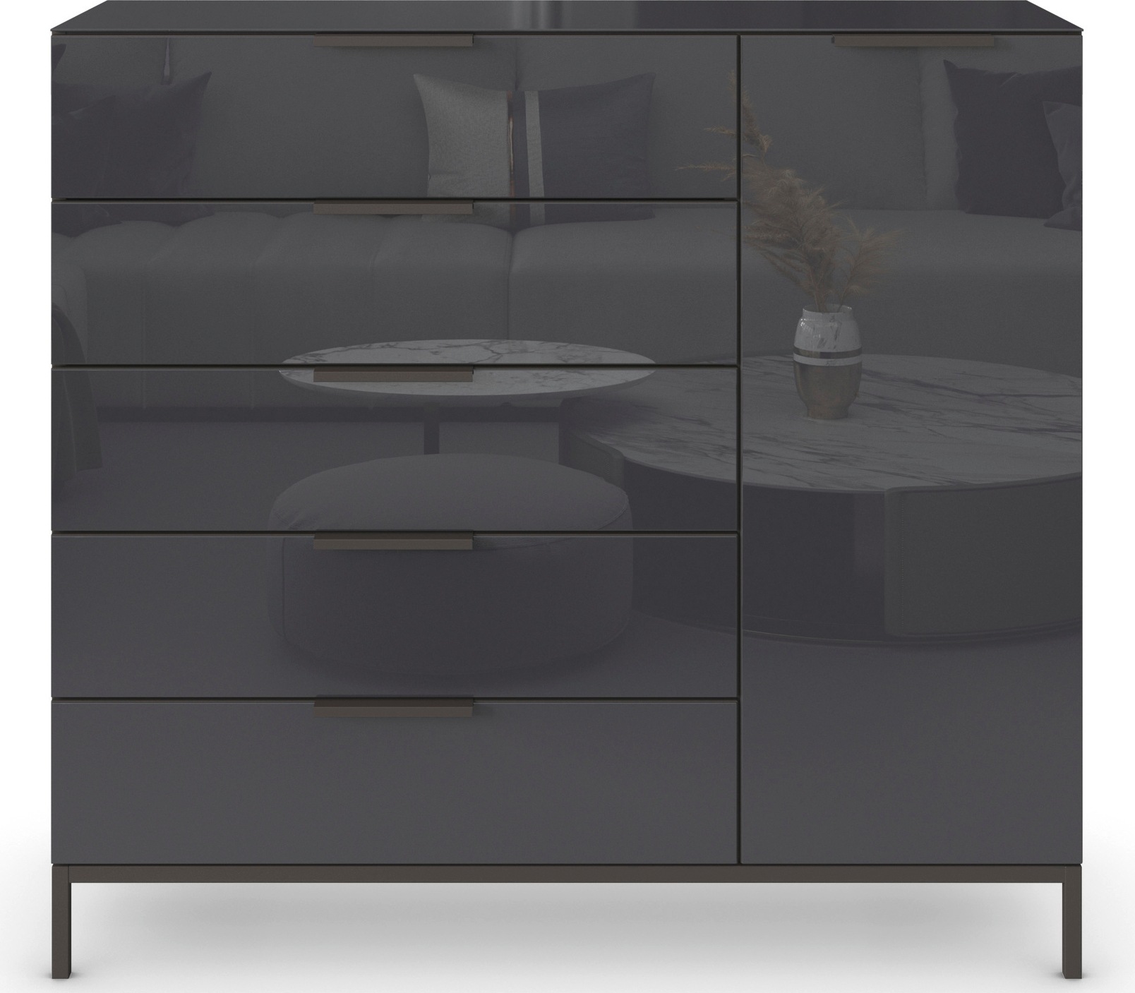 rauch Kombikommode »Kommode Türkommode Sideboard Kombikommode FLIPP mit Glasfront«, (Breite 120 cm mit 2 Einlegeböden), 1-türig, 5 Schubladen, Soft-Close-Funktion, Oberboden und Front Glas