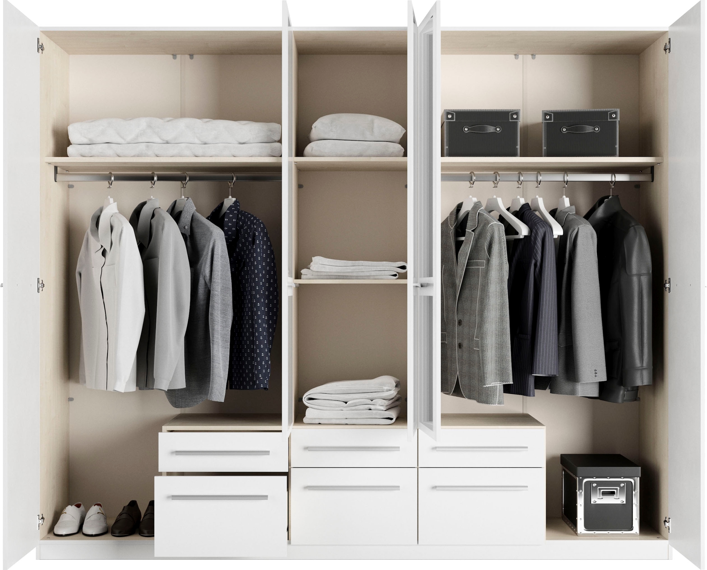 priess Kleiderschrank »Schrank Garderobe Wäscheschrank Barcelona in 5 Breiten«, viel Stauraum, geräumige Schubkästen, mit Spiegel, MADE IN GERMANY