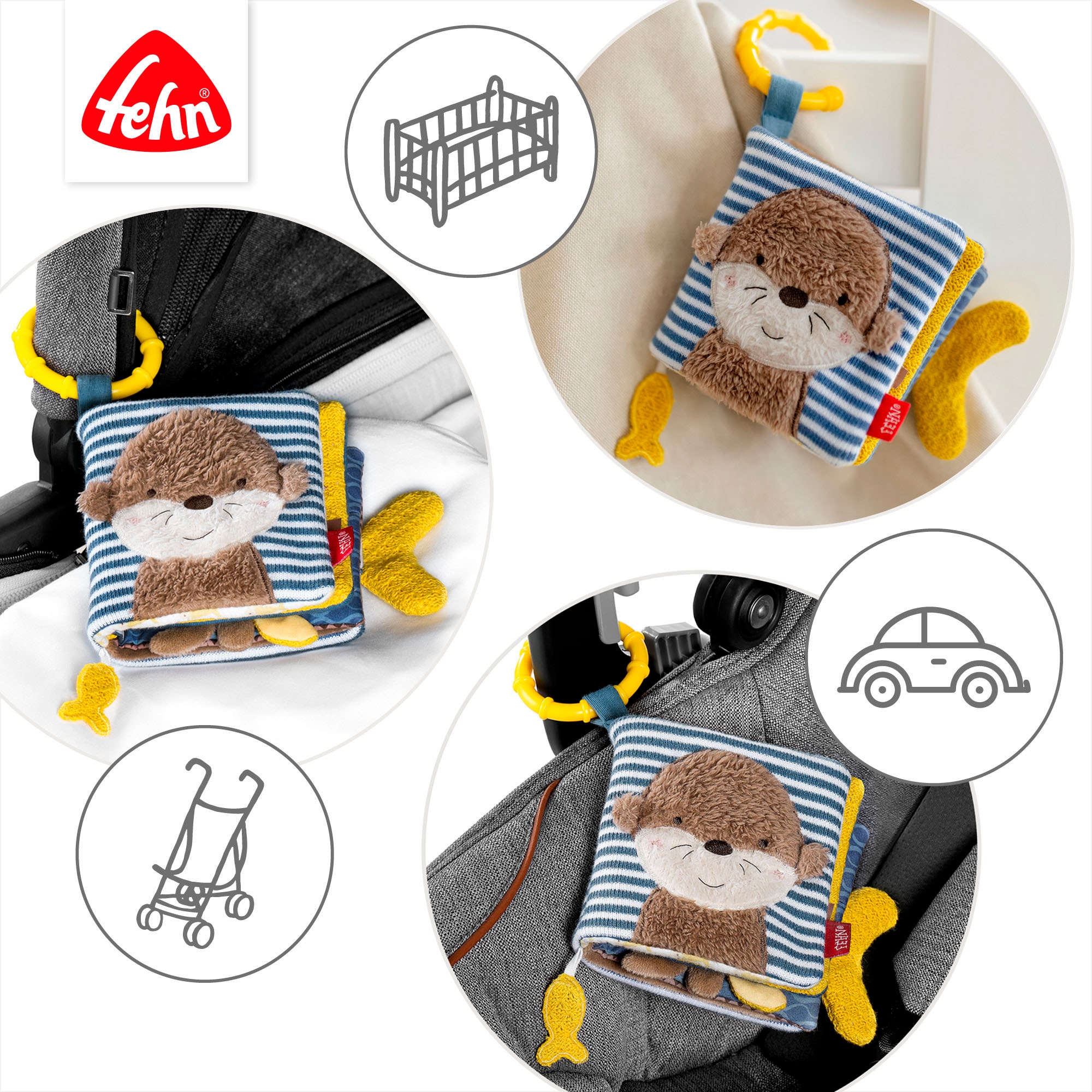 Fehn Schmusetuch »Otter Theo, Geburts-Set mittel«, (3 tlg.), mit Musselin-Schmusetuch Otter, Stoffbuch Otter und Knister-Otter
