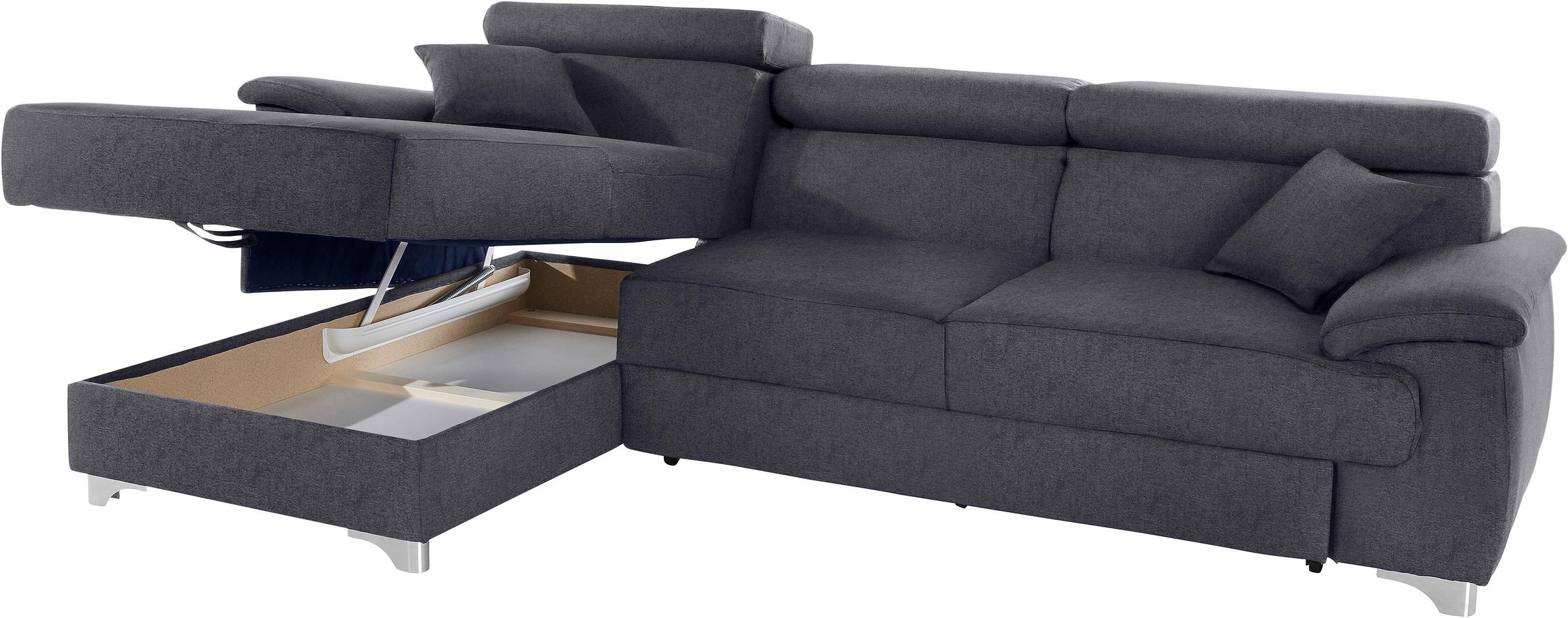 DOMO collection Ecksofa »Mira, inklusive Kopfteilverstellung für mehr Wohlfühlkomfort, L-Form«, wahlweise mit Bettfunktion und Bettkasten, elegant und modern