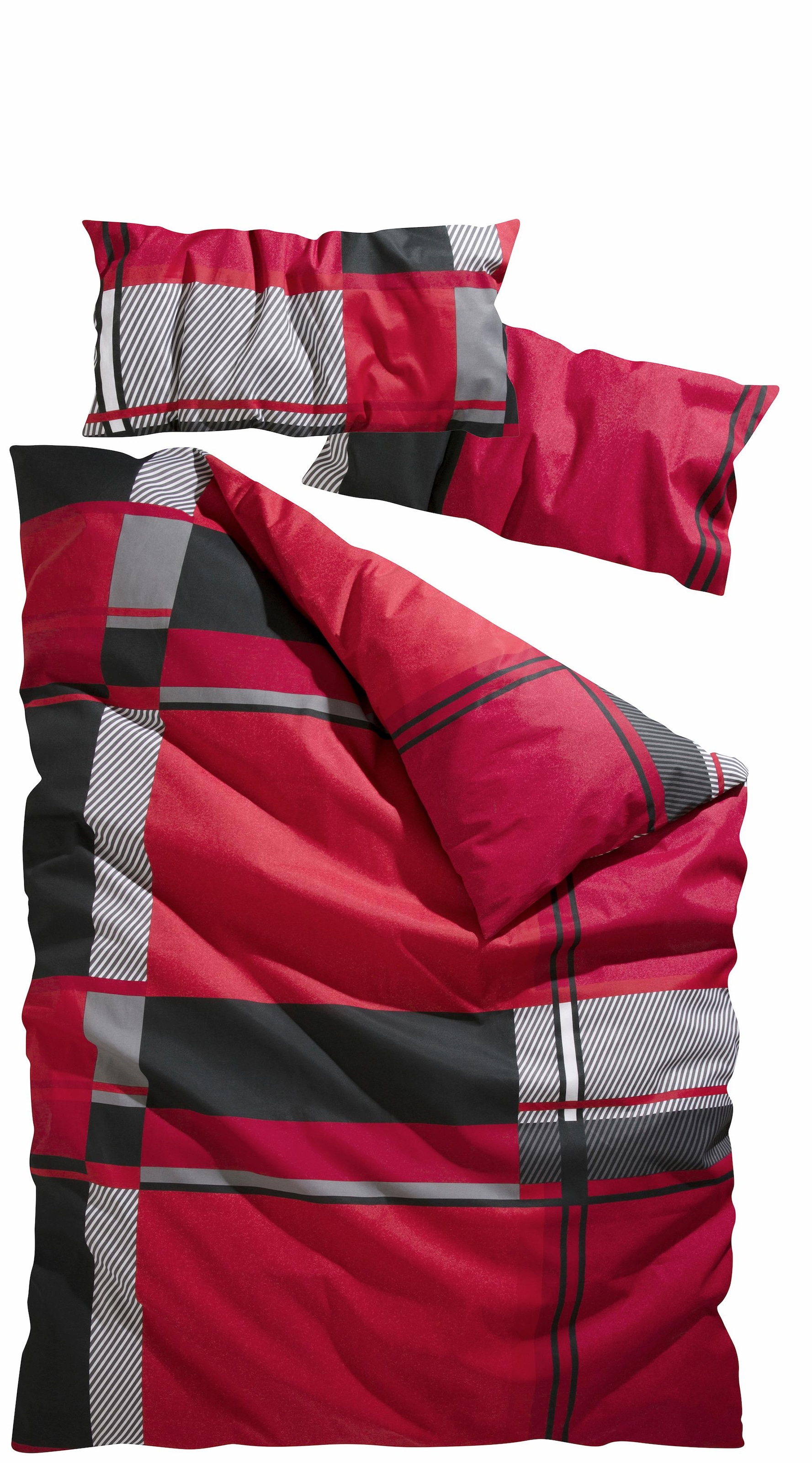 my home Bettwäsche »Nina im sportlichen Karo Design, aus 100% Baumwolle, Bettwäsche-Set in Linon oder Biber Qualität, Bett- und Kopfkissenbezug mit Knöpfen, nachhaltig«, (2 tlg.)